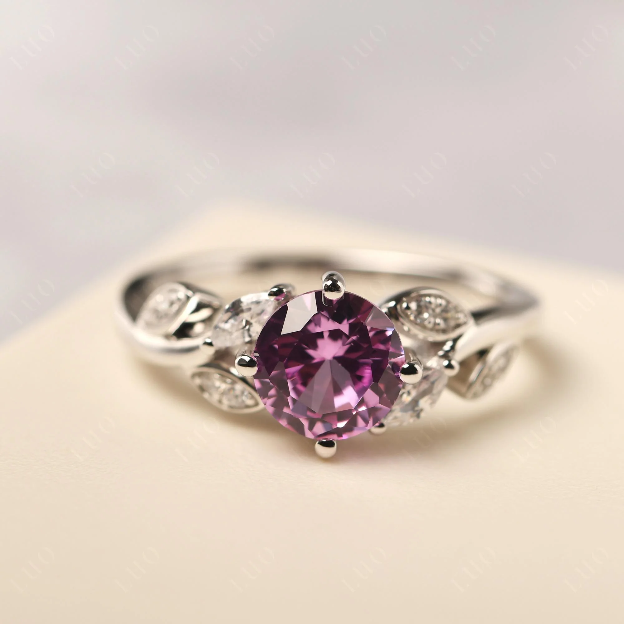 Vine Leaf Pink Sapphire Engagement Ring - Image 30