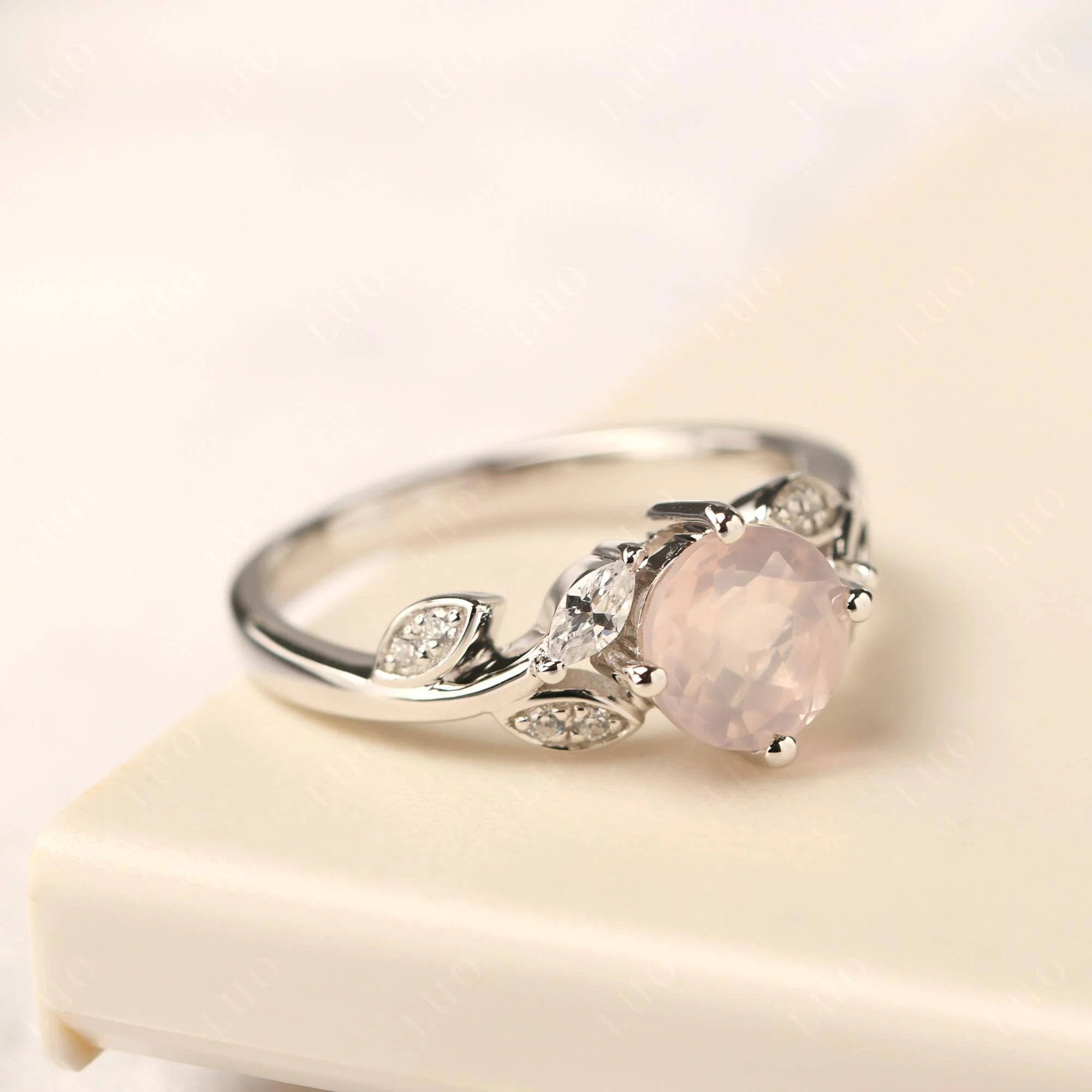 Vine Leaf Rose Quartz Engagement Ring - Image 29