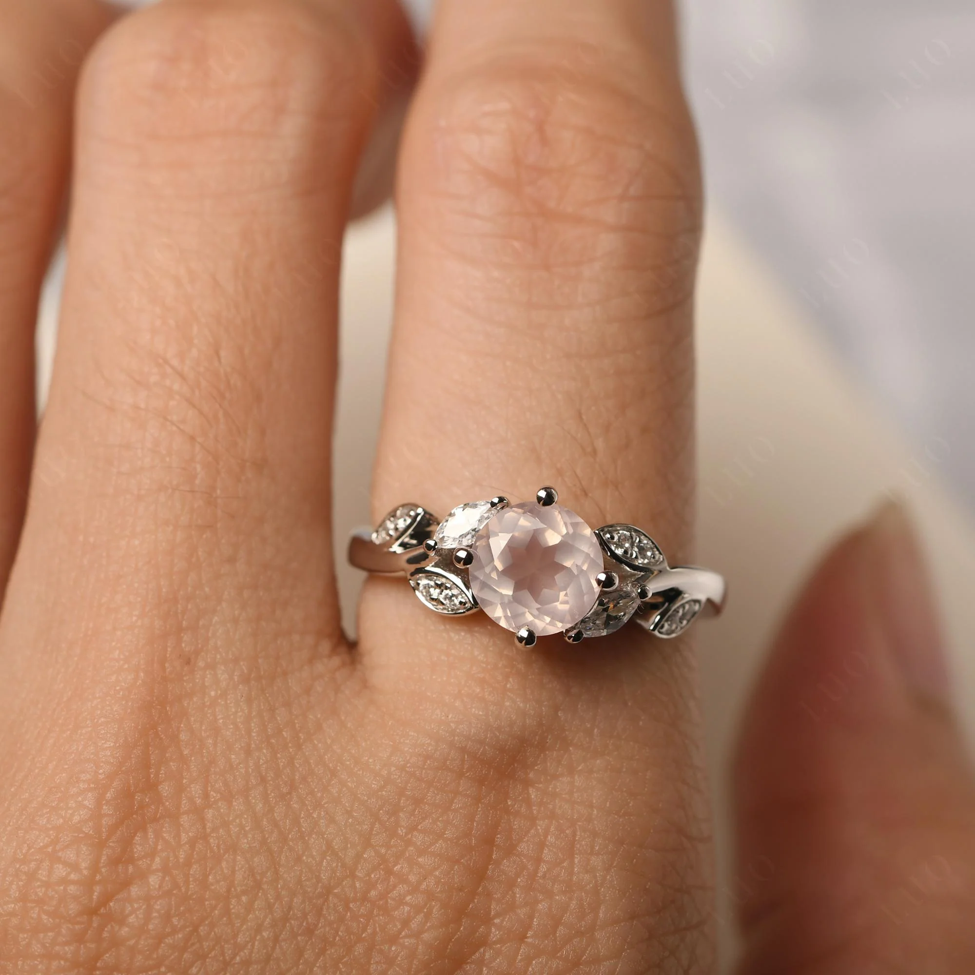 Vine Leaf Rose Quartz Engagement Ring - Image 32