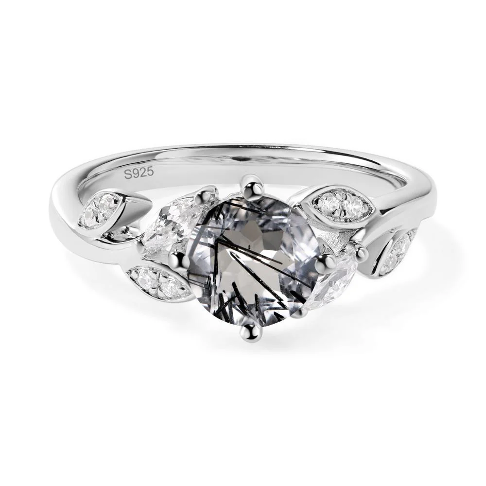 Vine Leaf Black Rutilated Quartz Engagement Ring