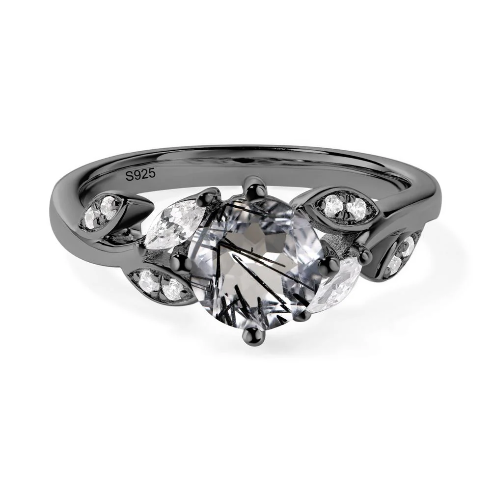 Vine Leaf Black Rutilated Quartz Engagement Ring - Image 2