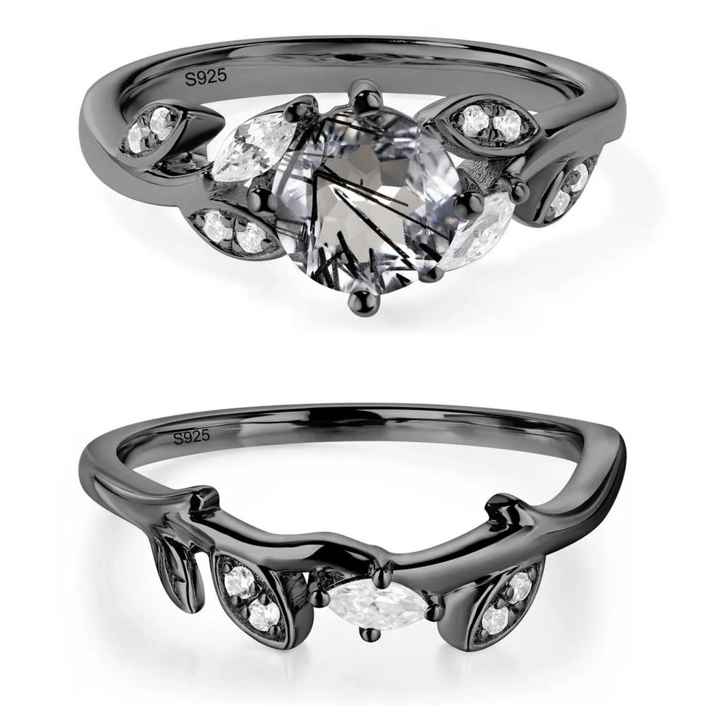 Vine Leaf Black Rutilated Quartz Engagement Ring - Image 23