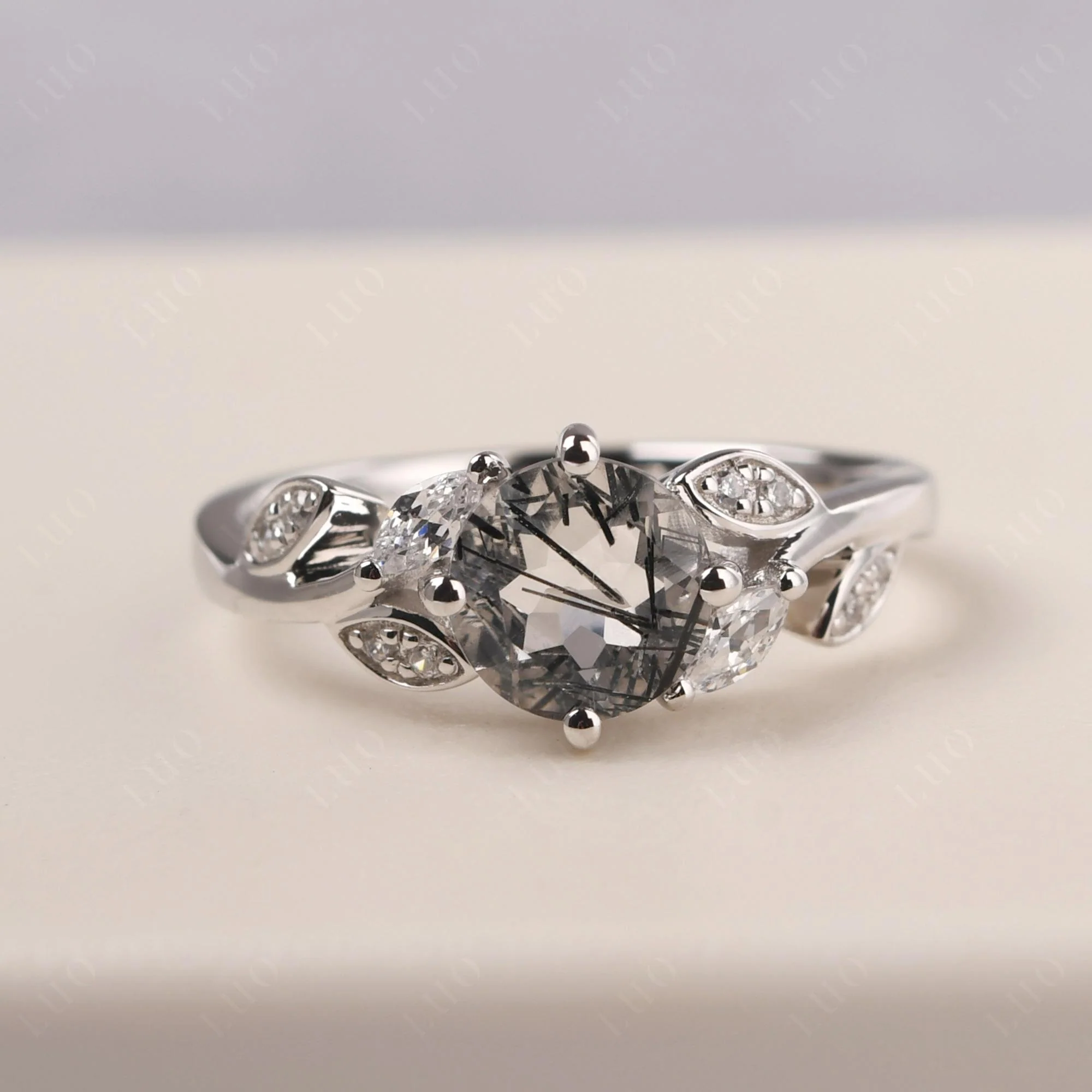 Vine Leaf Black Rutilated Quartz Engagement Ring - Image 29