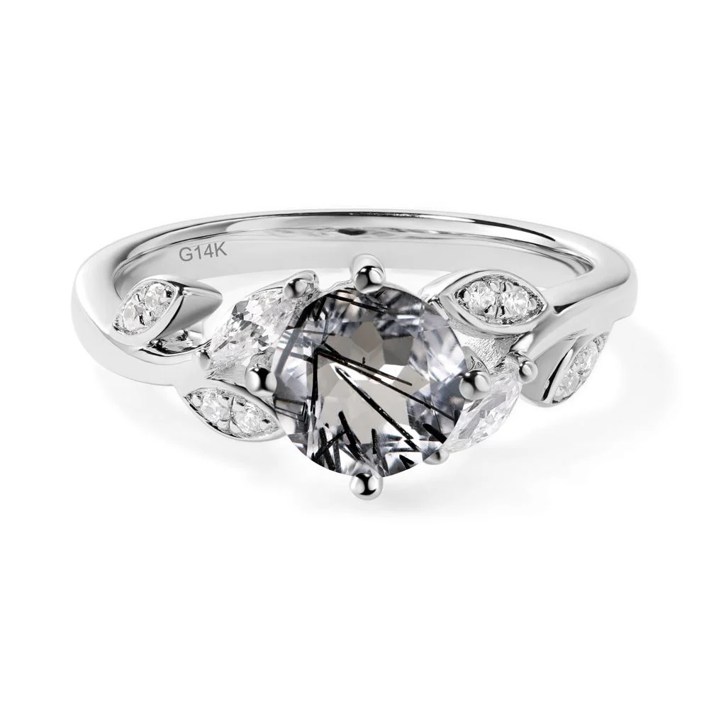 Vine Leaf Black Rutilated Quartz Engagement Ring - Image 3