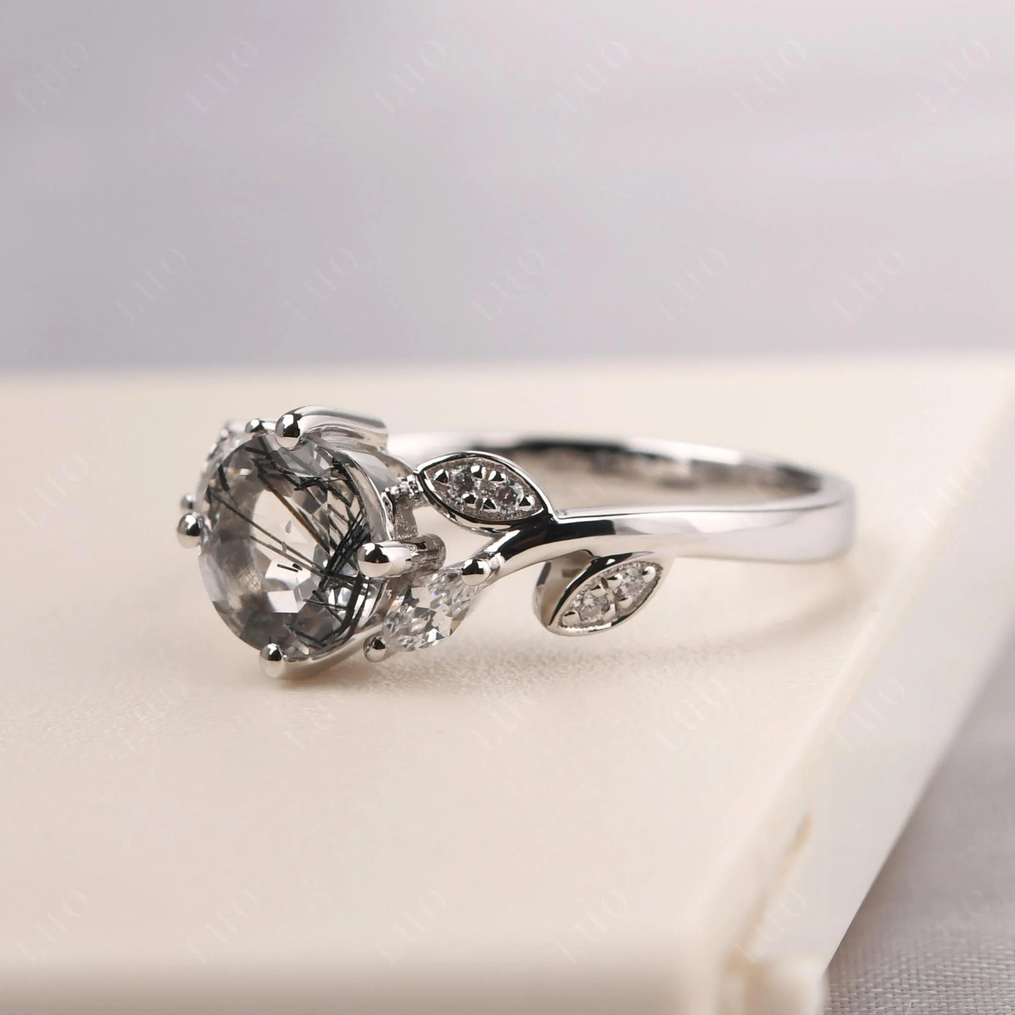 Vine Leaf Black Rutilated Quartz Engagement Ring - Image 30