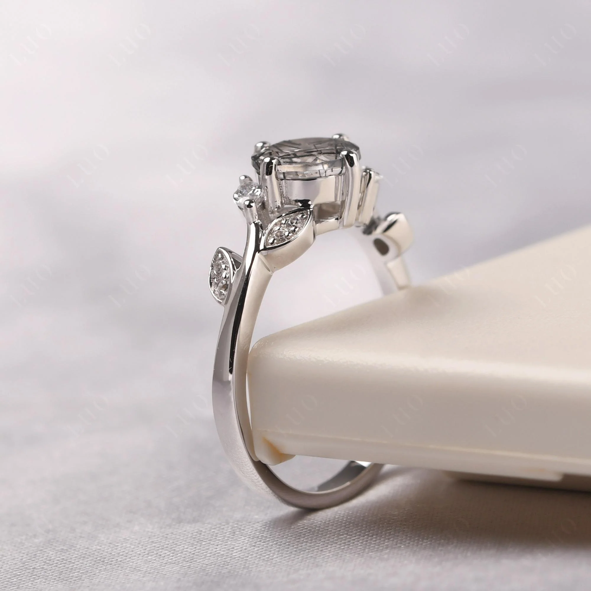 Vine Leaf Black Rutilated Quartz Engagement Ring - Image 32