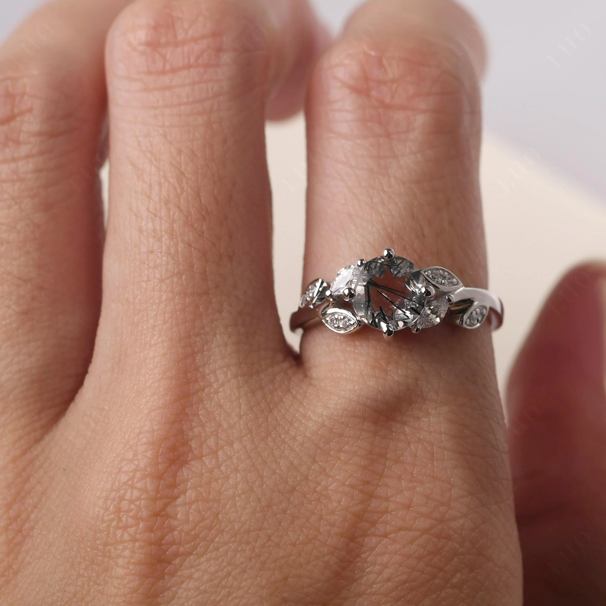 Vine Leaf Black Rutilated Quartz Engagement Ring - Image 33