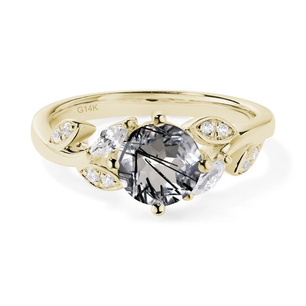 Vine Leaf Black Rutilated Quartz Engagement Ring - Image 4