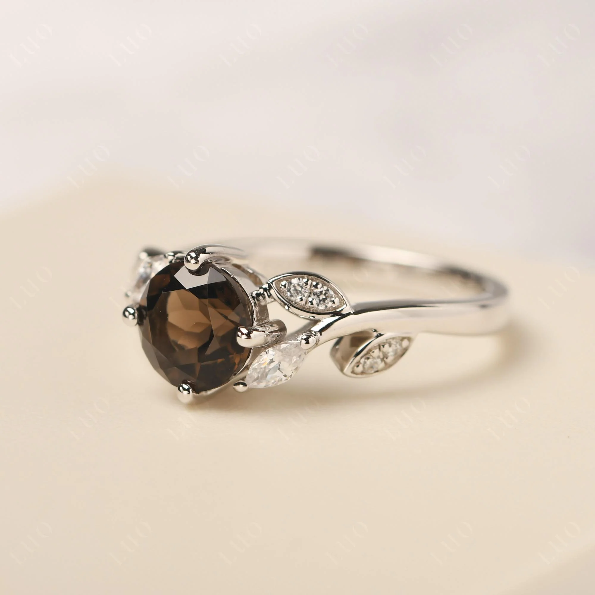Vine Leaf Smoky Quartz Engagement Ring - Image 30