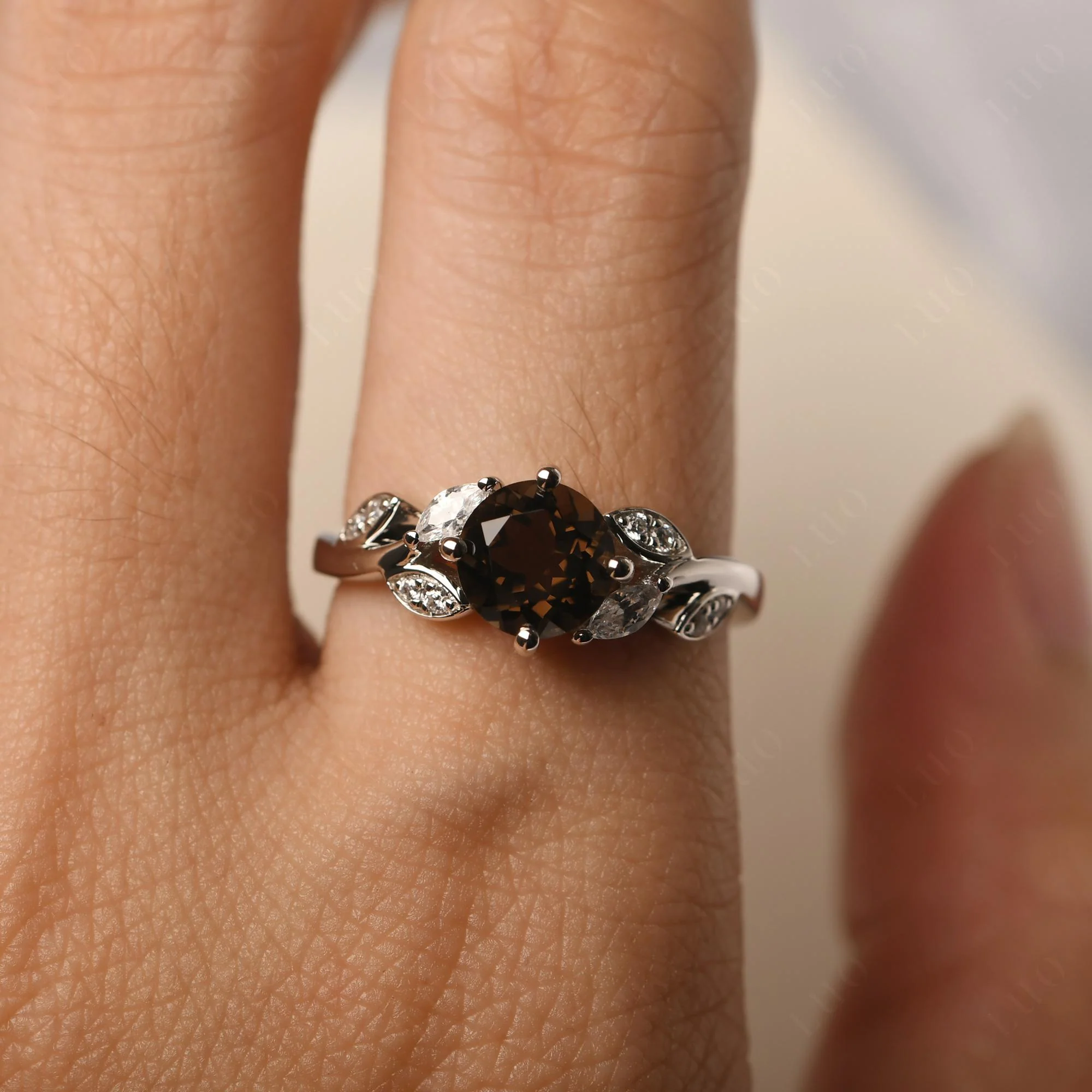 Vine Leaf Smoky Quartz Engagement Ring - Image 33