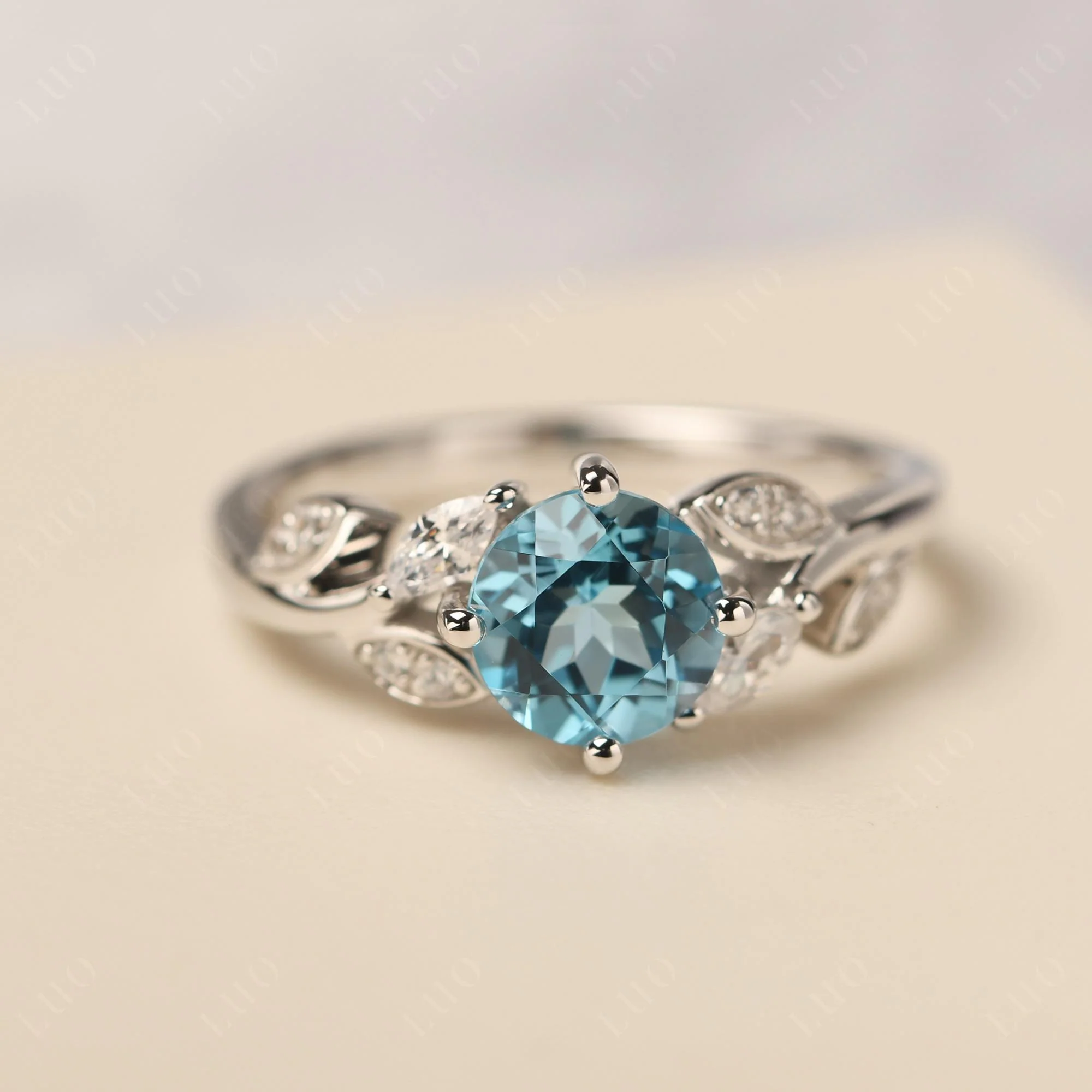 Vine Leaf Swiss Blue Topaz Engagement Ring - Image 29