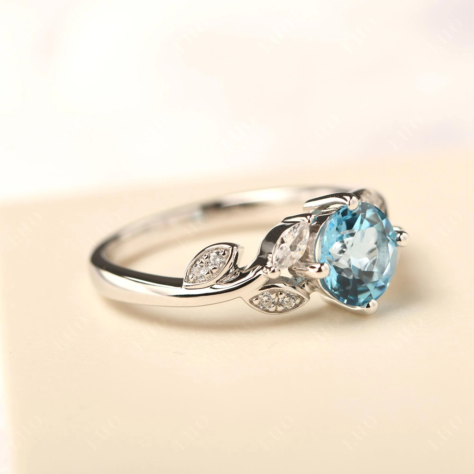 Vine Leaf Swiss Blue Topaz Engagement Ring - Image 30
