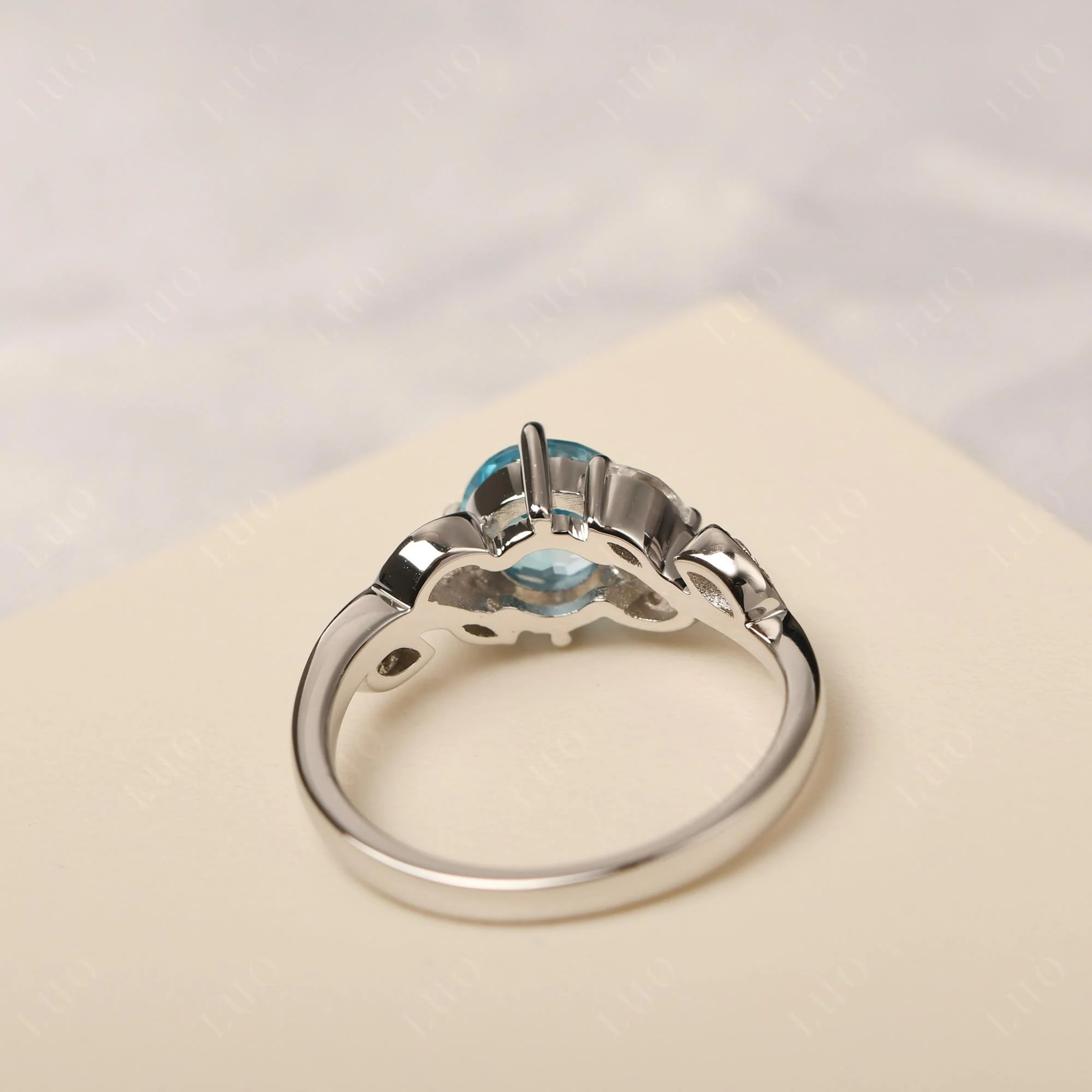 Vine Leaf Swiss Blue Topaz Engagement Ring - Image 31