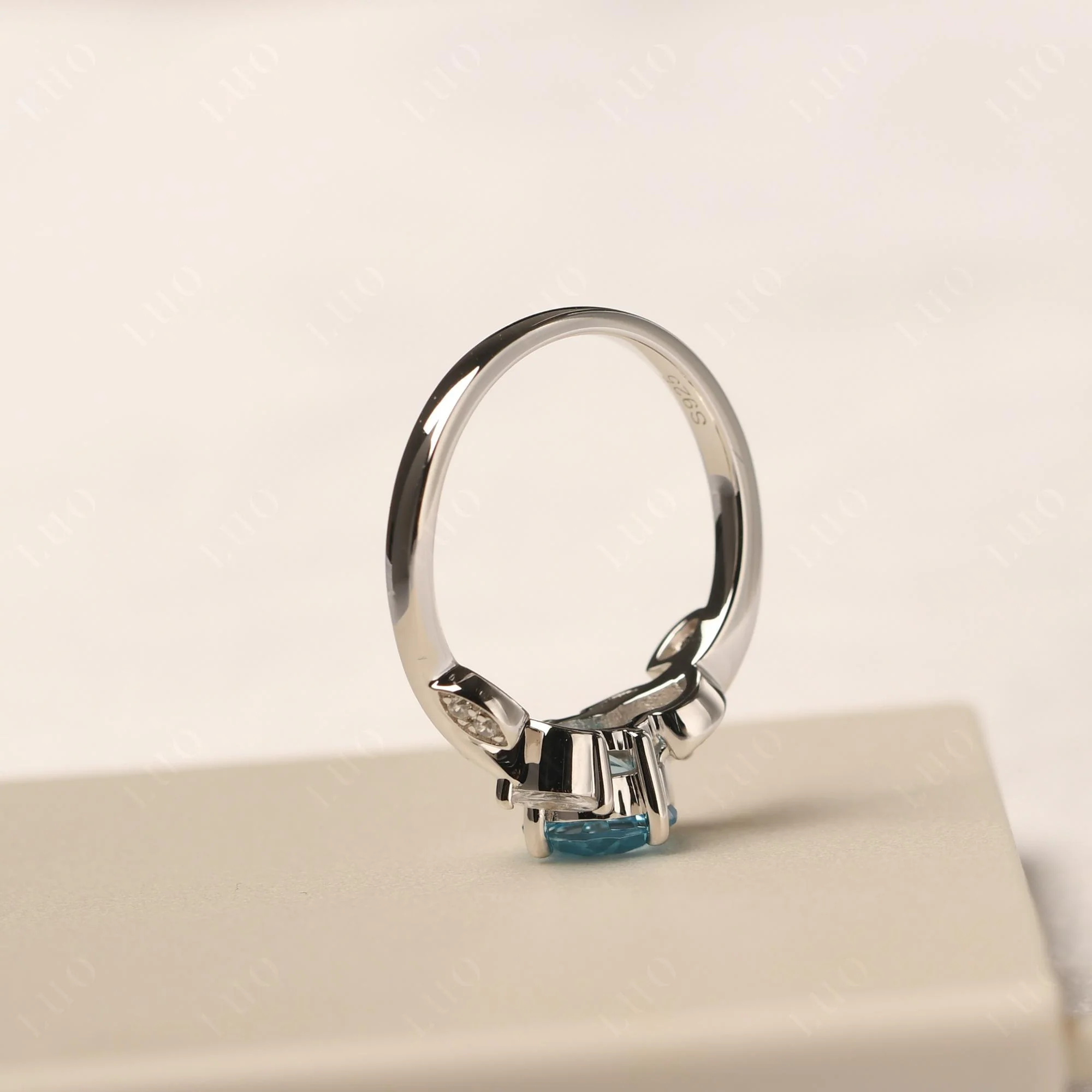 Vine Leaf Swiss Blue Topaz Engagement Ring - Image 32