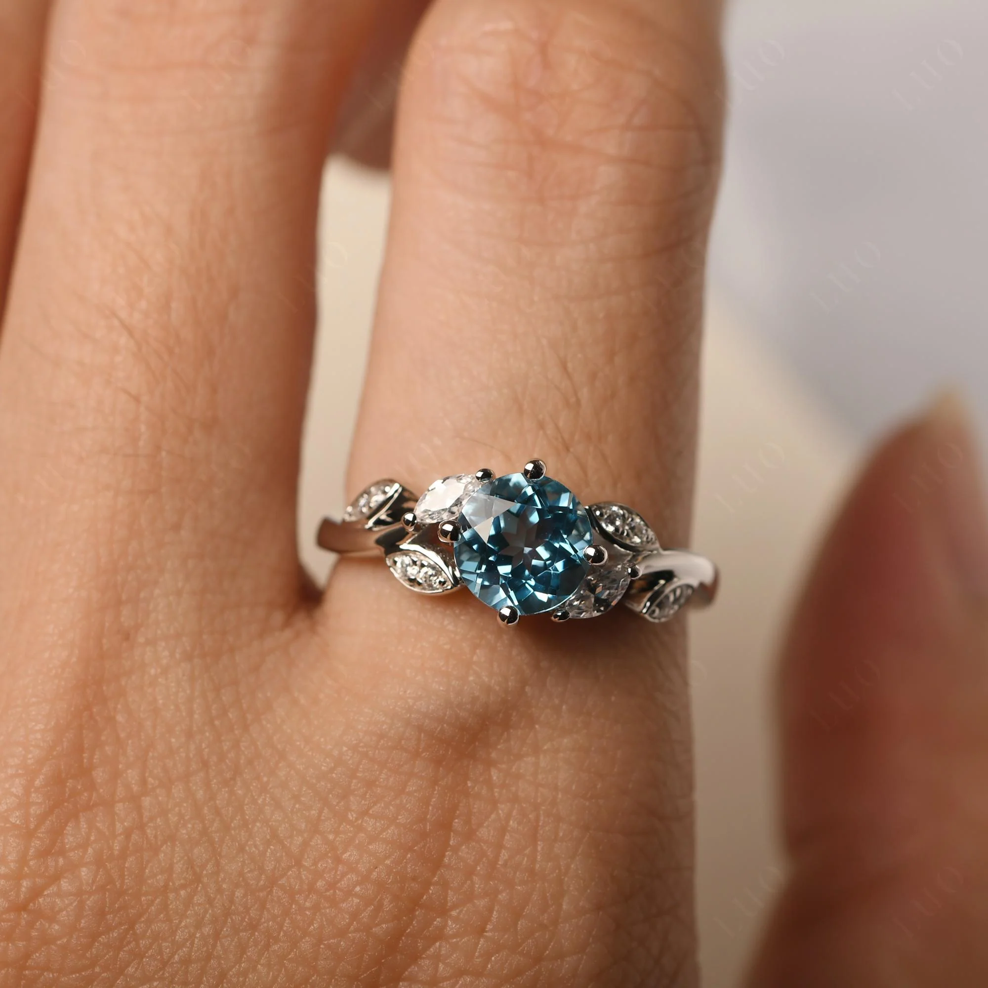 Vine Leaf Swiss Blue Topaz Engagement Ring - Image 33