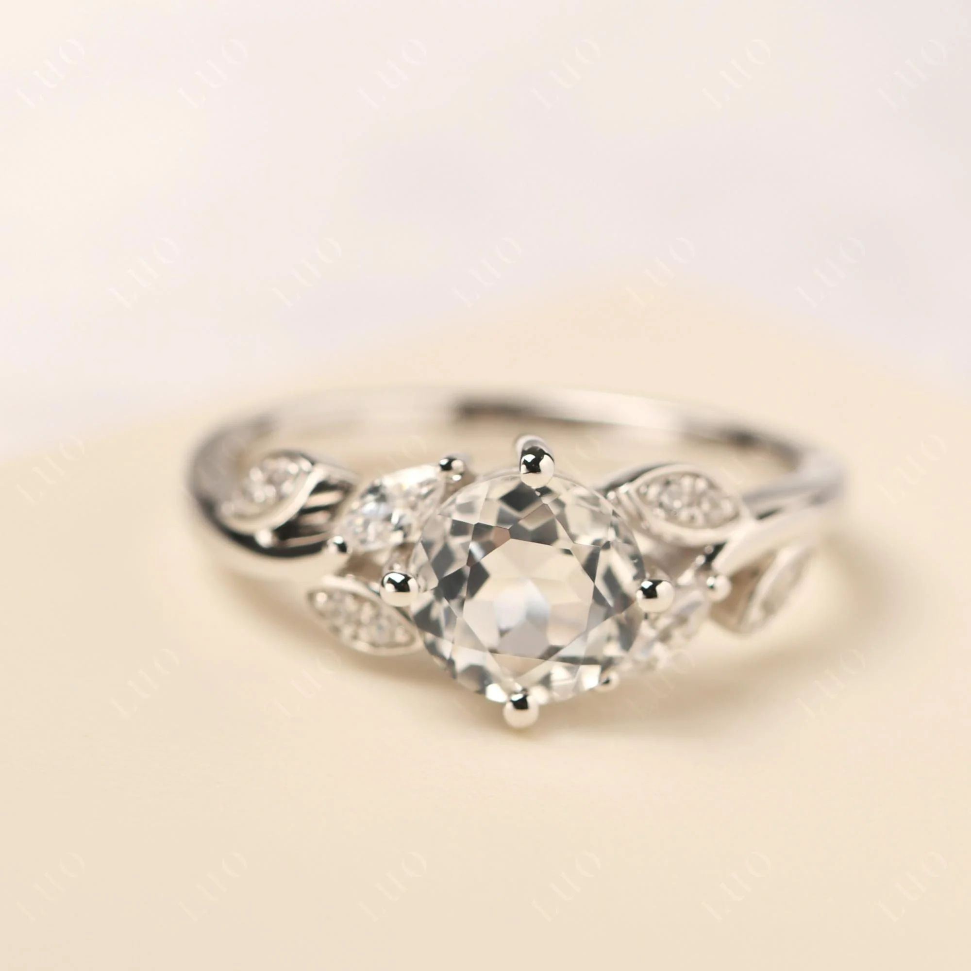 Vine Leaf White Topaz Engagement Ring - Image 29
