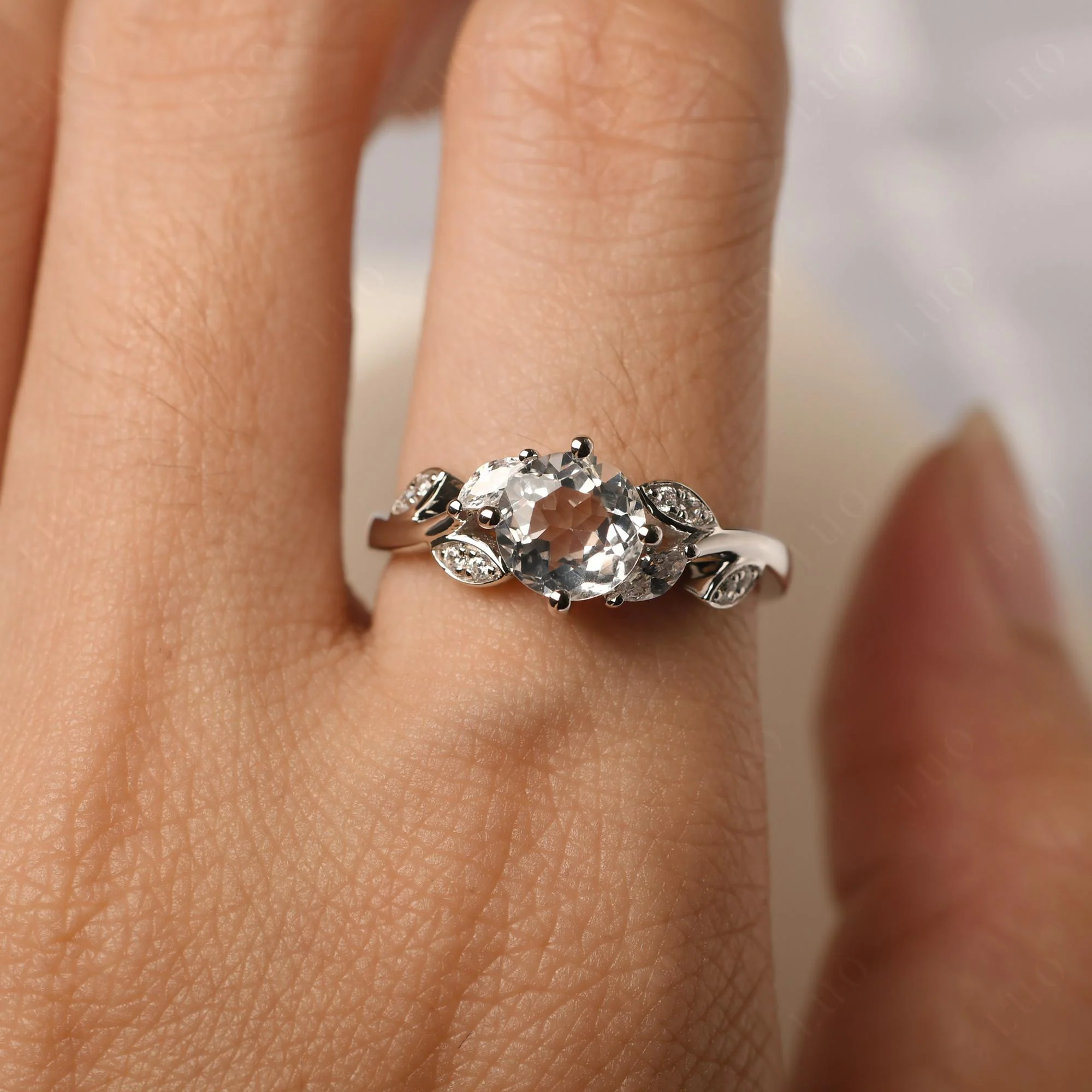 Vine Leaf White Topaz Engagement Ring - Image 33