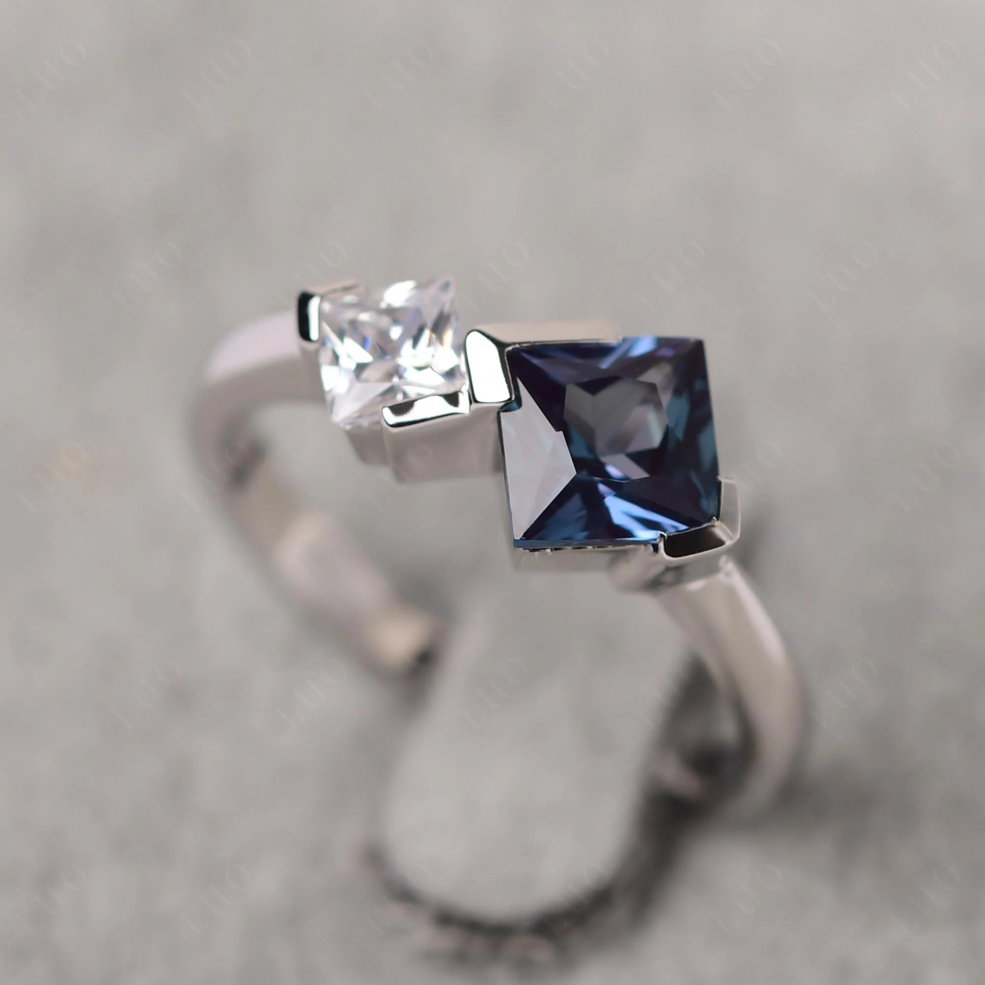 Kite Set 2 Stone Princess Cut Alexandrite Ring - Image 10