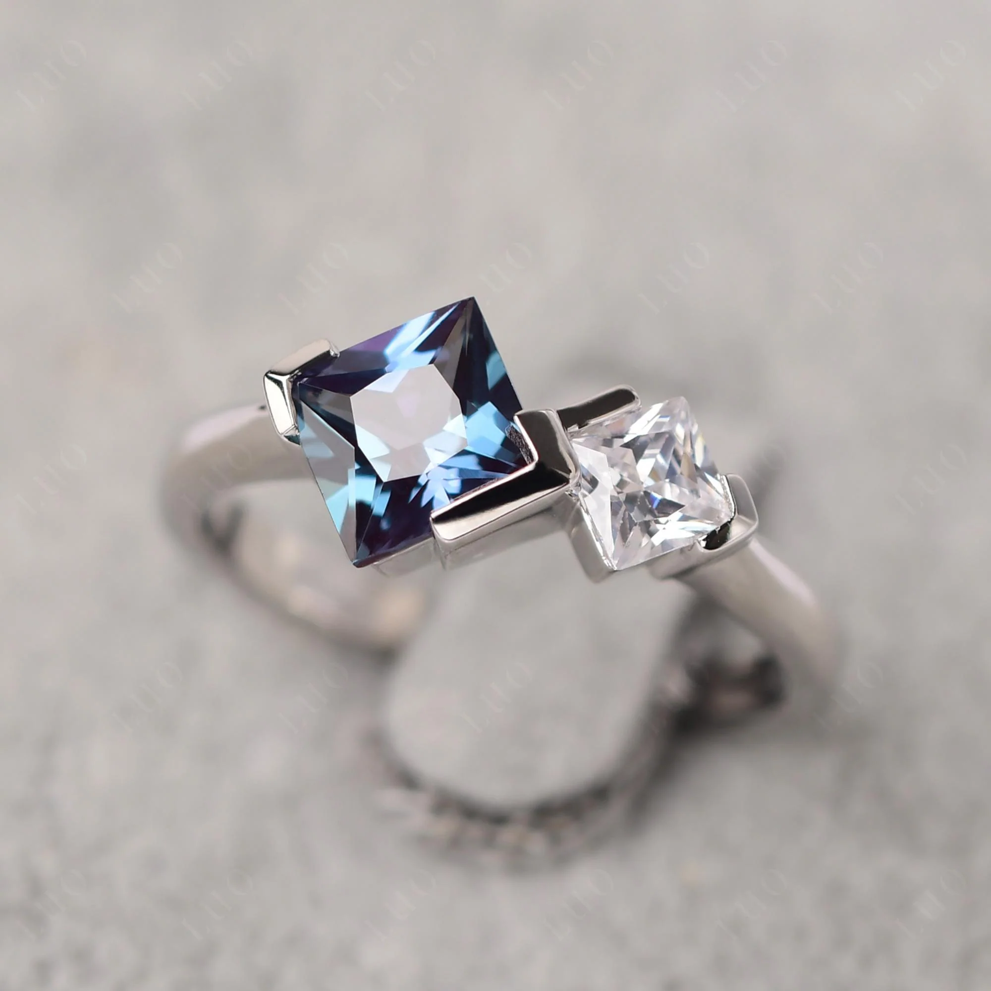 Kite Set 2 Stone Princess Cut Alexandrite Ring - Image 12