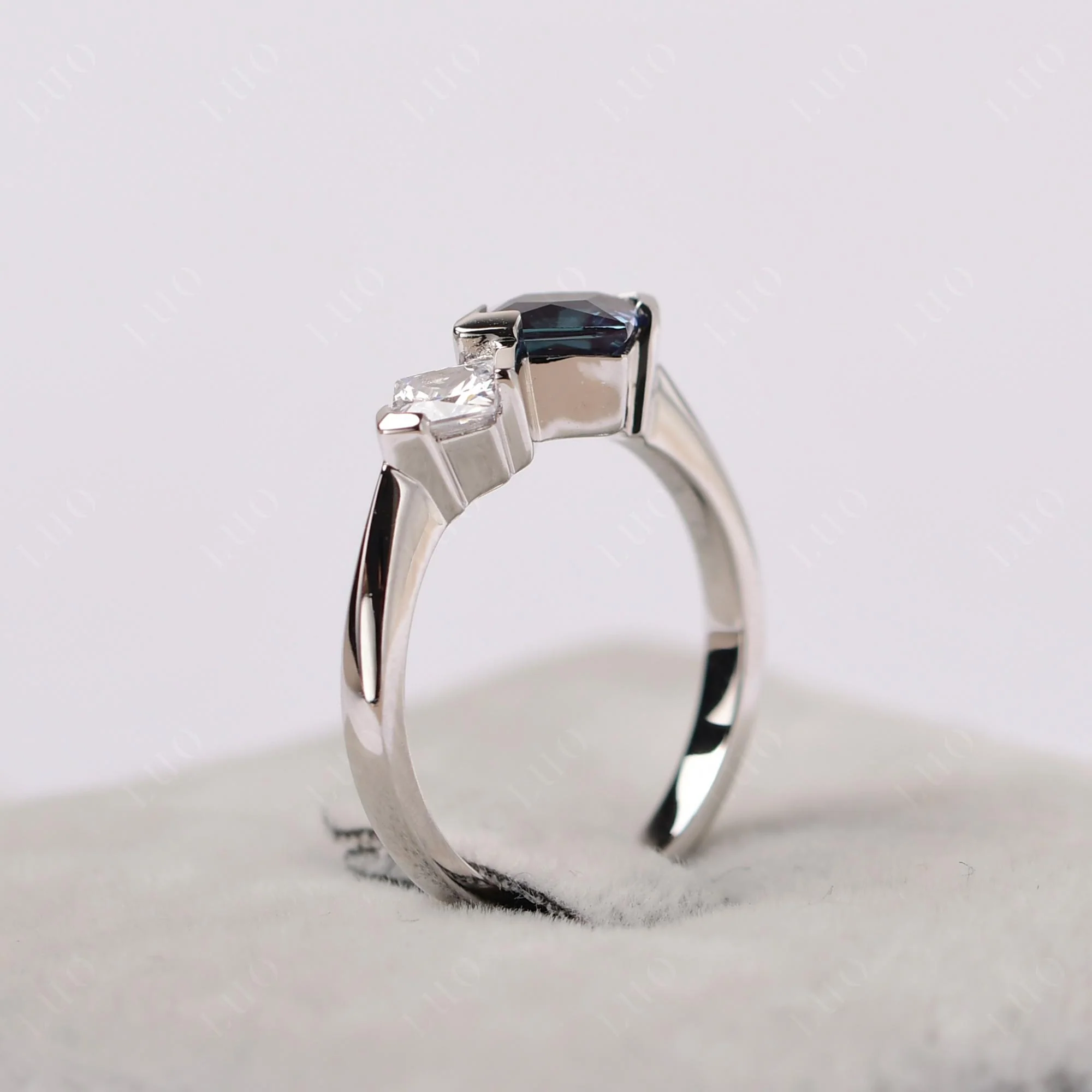 Kite Set 2 Stone Princess Cut Alexandrite Ring - Image 14