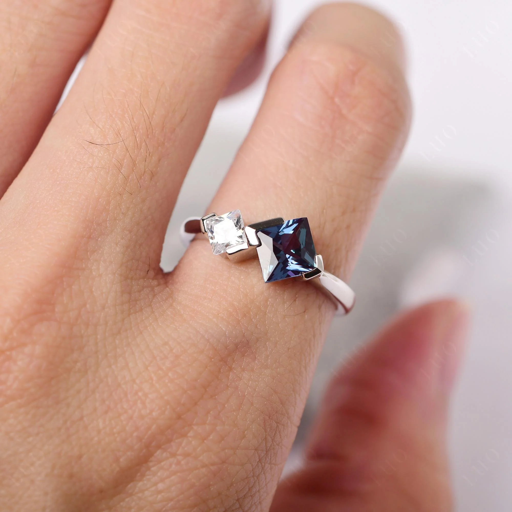 Kite Set 2 Stone Princess Cut Alexandrite Ring - Image 15