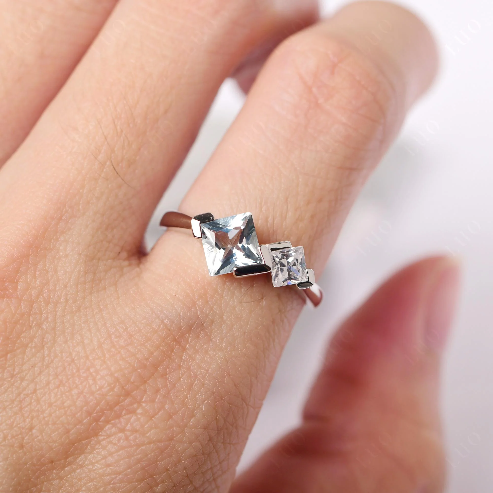 Princess Cut Aquamarine 2 Stone Ring - Image 15