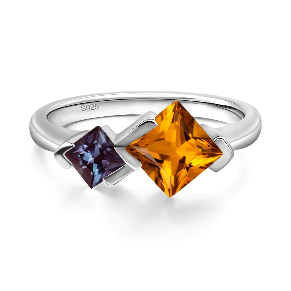 Princess Cut Alexandrite and Citrine Ring