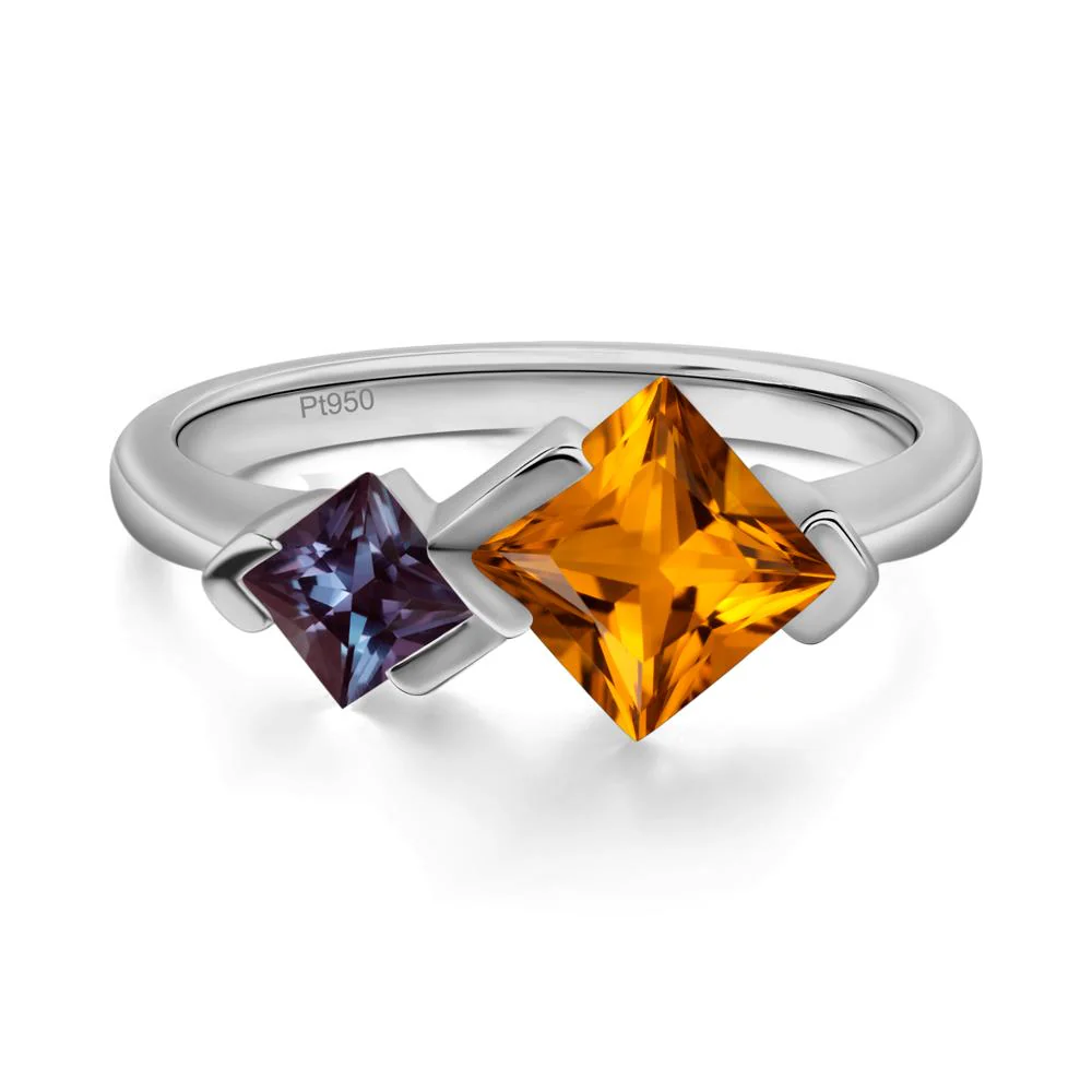 Princess Cut Alexandrite and Citrine Ring - Image 6