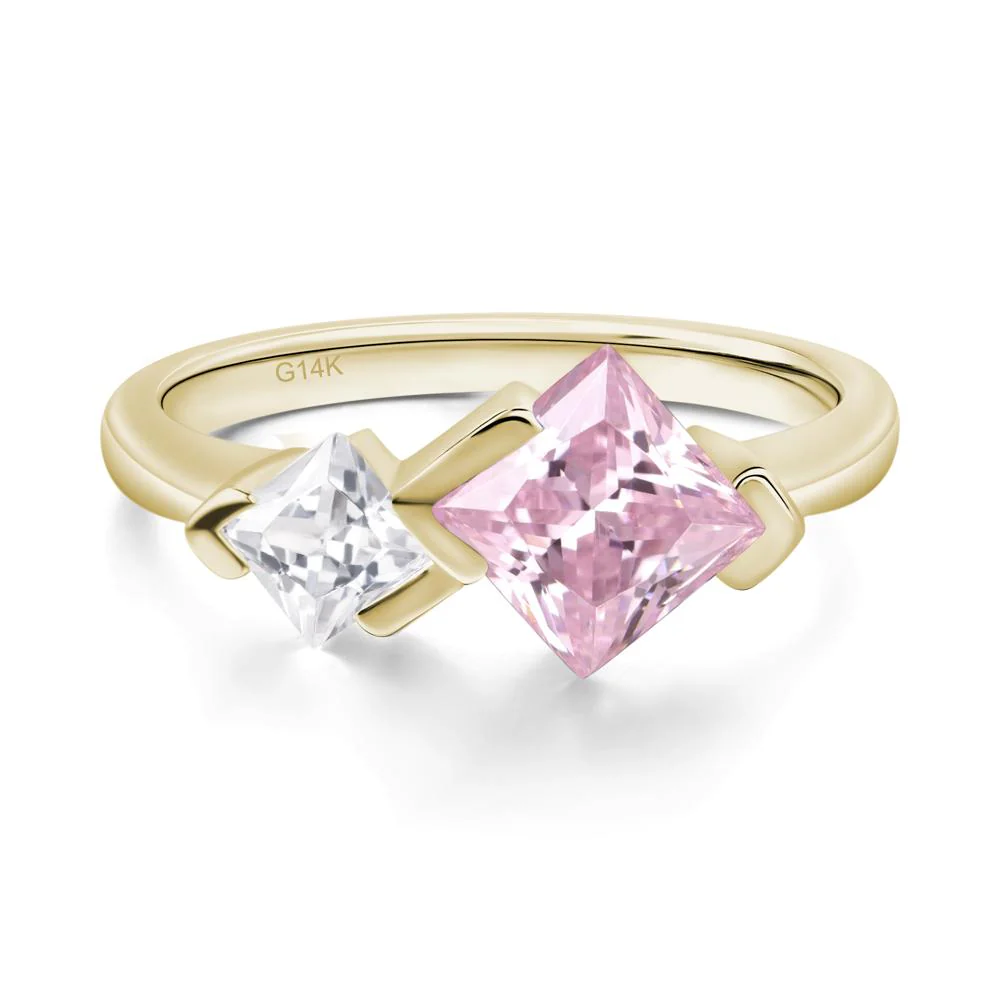 Pink Cubic Zirconia Princess Cut Engagement Ring - Image 4