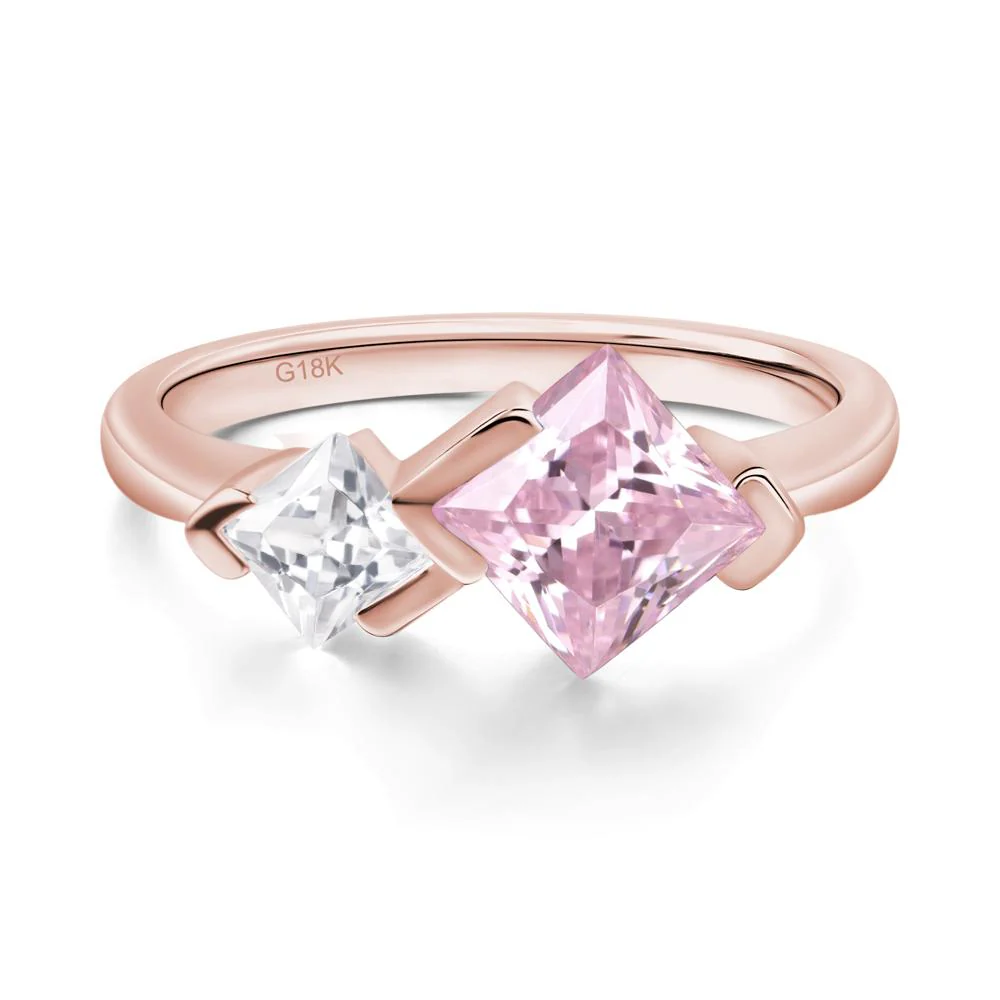 Pink Cubic Zirconia Princess Cut Engagement Ring - Image 9
