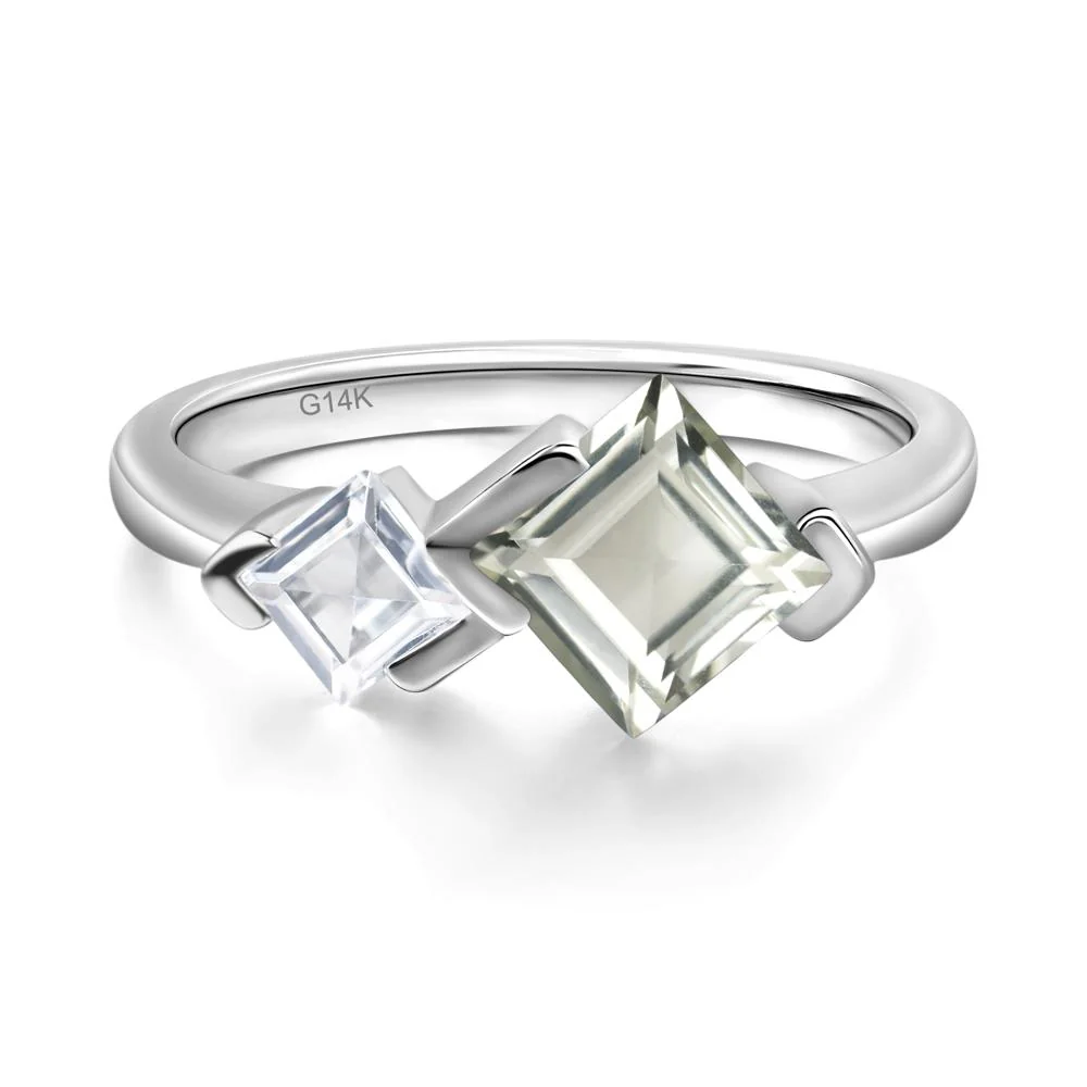 Square Cut Green Amethyst 2 Stone Ring - Image 3