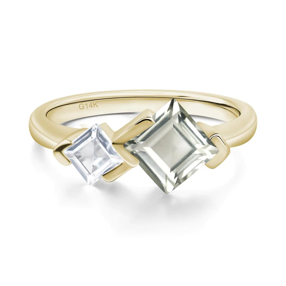Square Cut Green Amethyst 2 Stone Ring - Image 4