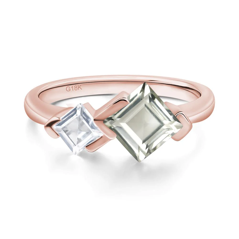 Square Cut Green Amethyst 2 Stone Ring - Image 9