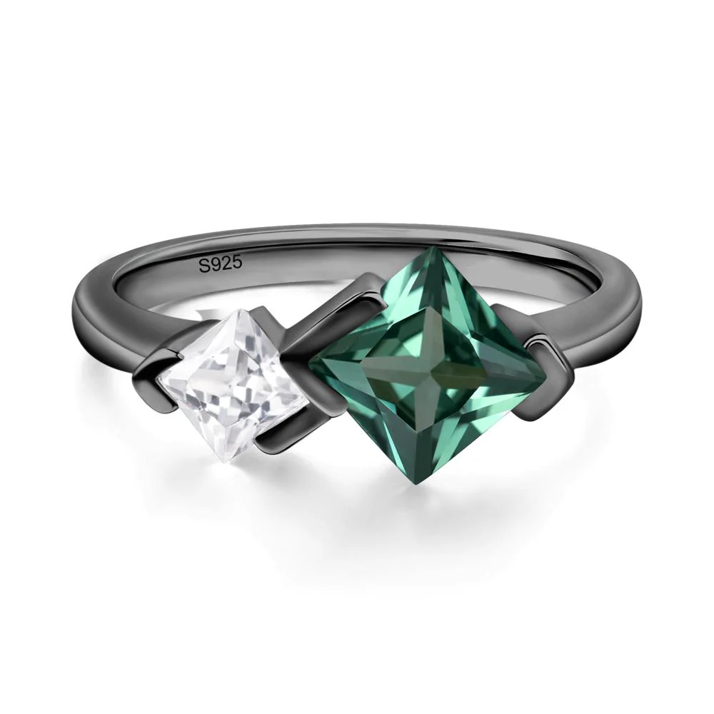 Kite Set 2 Stone Princess Cut Green Sapphire Ring - Image 3