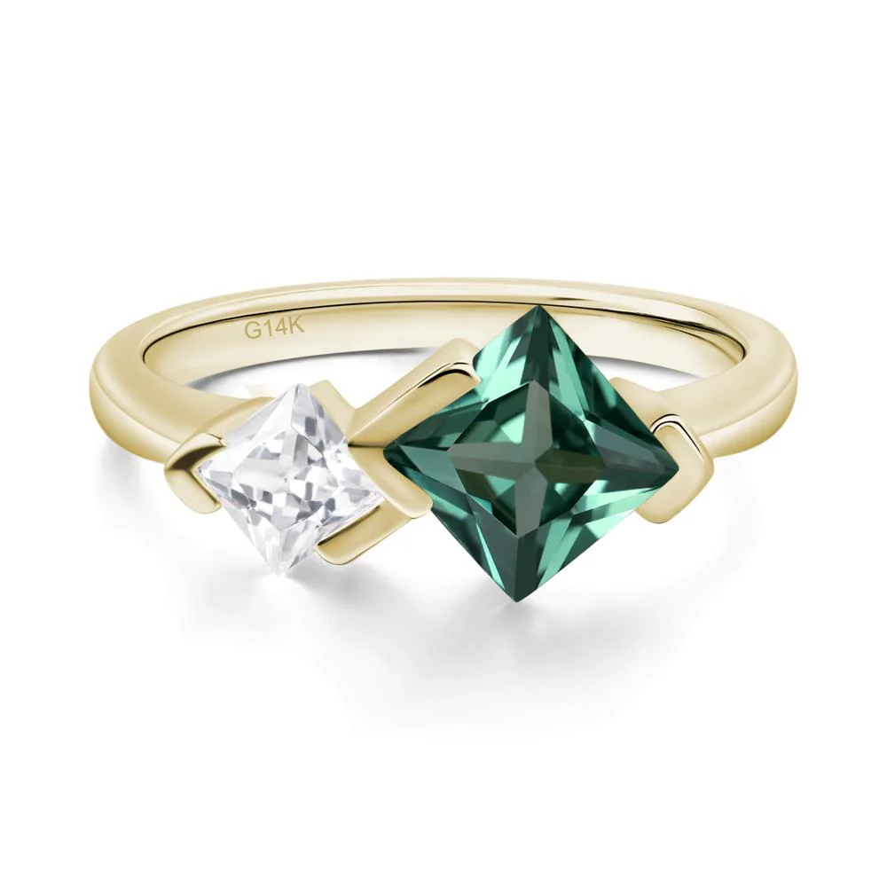 Kite Set 2 Stone Princess Cut Green Sapphire Ring - Image 5
