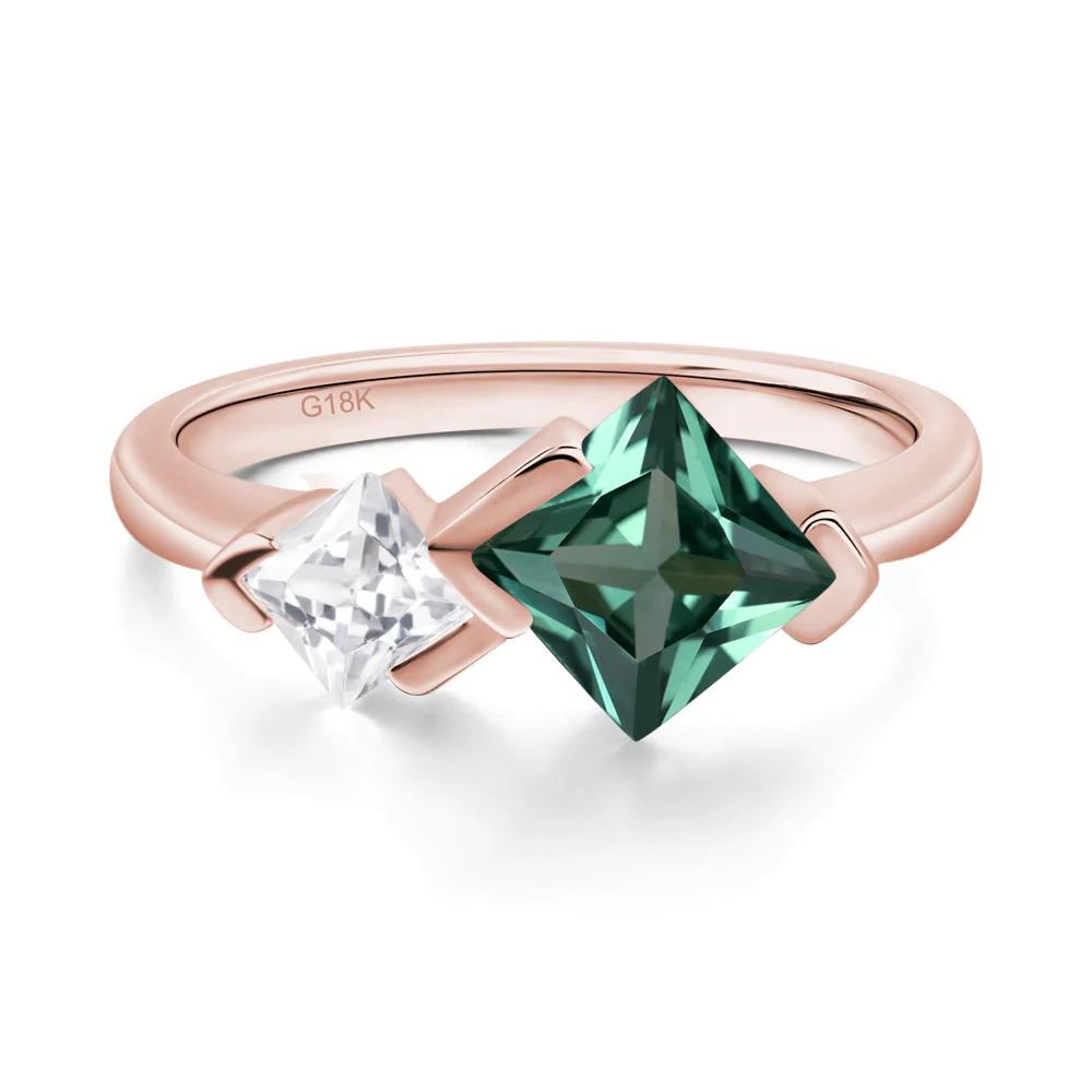 Kite Set 2 Stone Princess Cut Green Sapphire Ring - Image 9