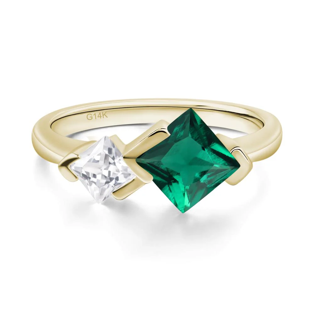 Kite Set 2 Stone Princess Cut Emerald Ring