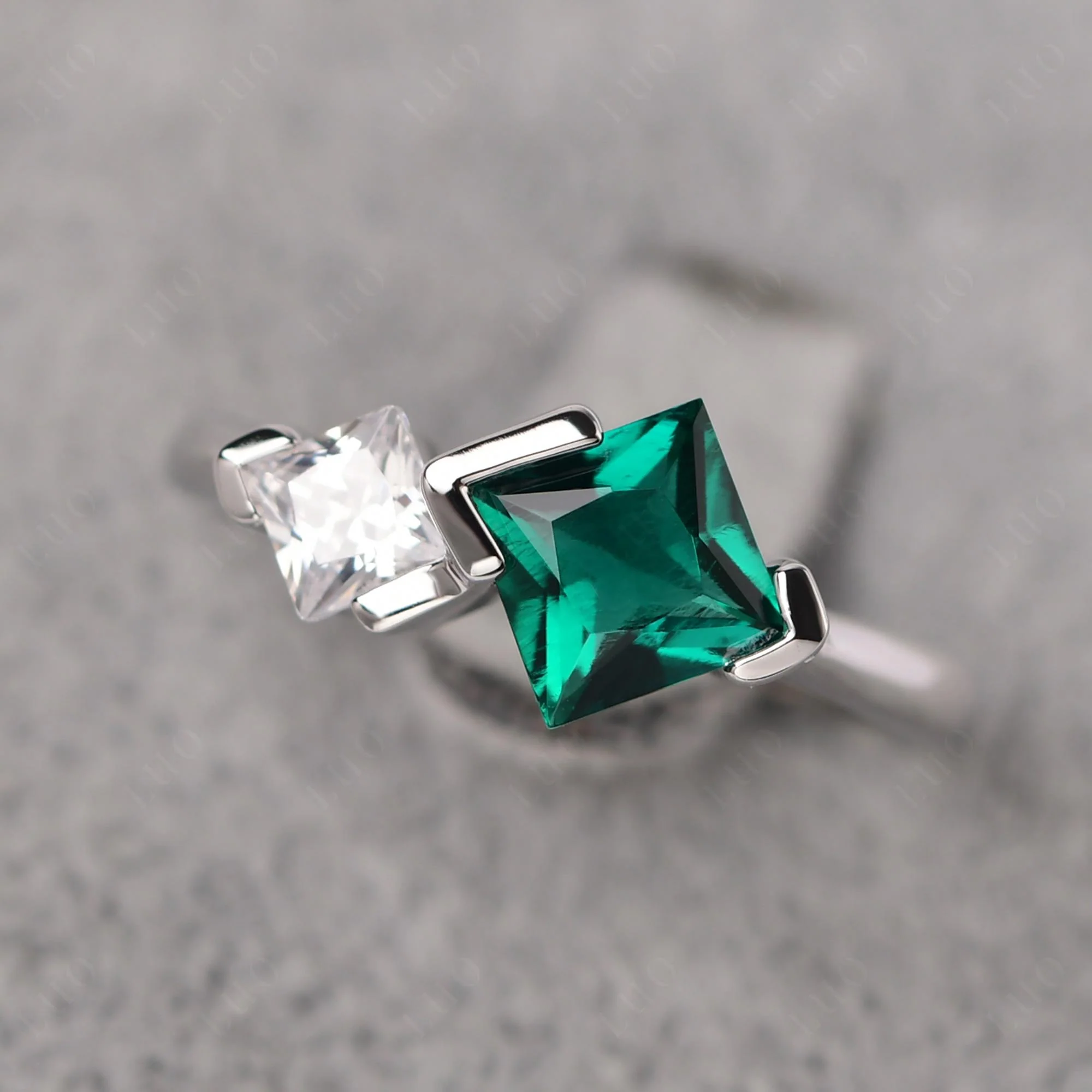 Kite Set 2 Stone Princess Cut Emerald Ring - Image 10