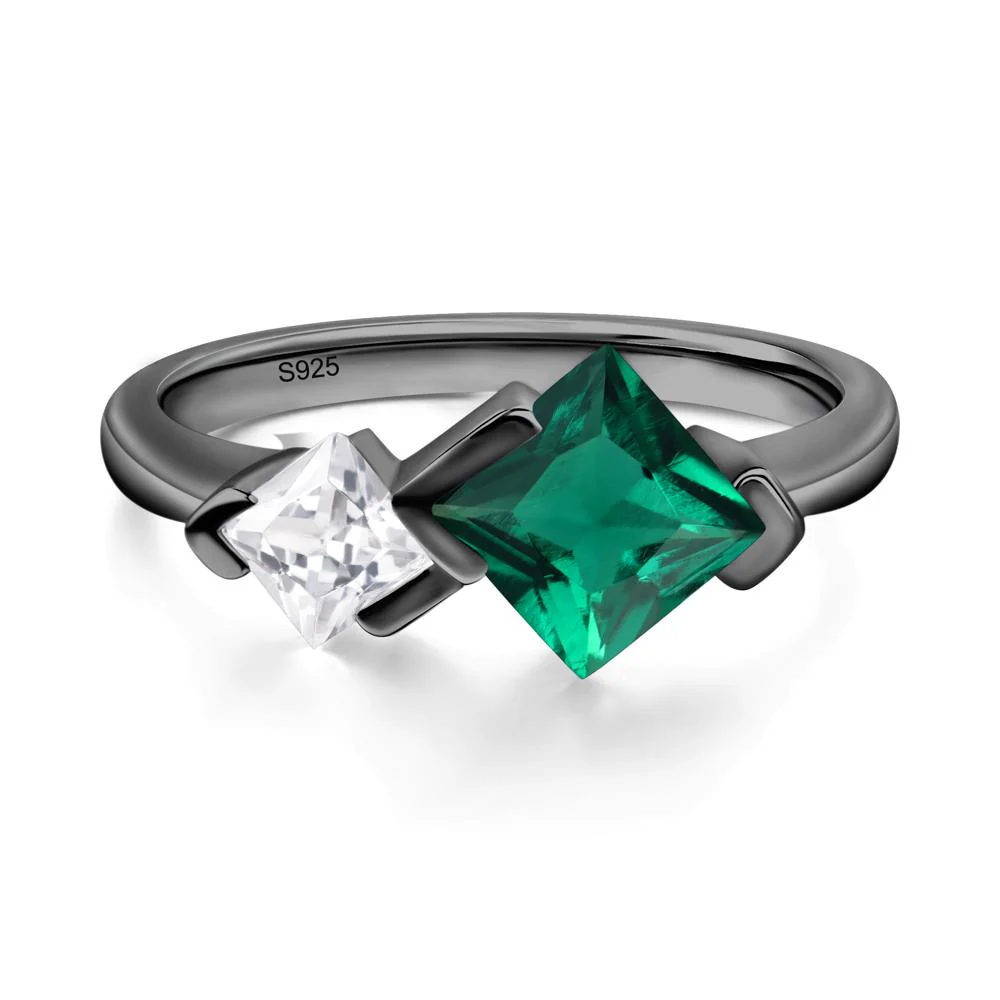 Kite Set 2 Stone Princess Cut Emerald Ring - Image 3