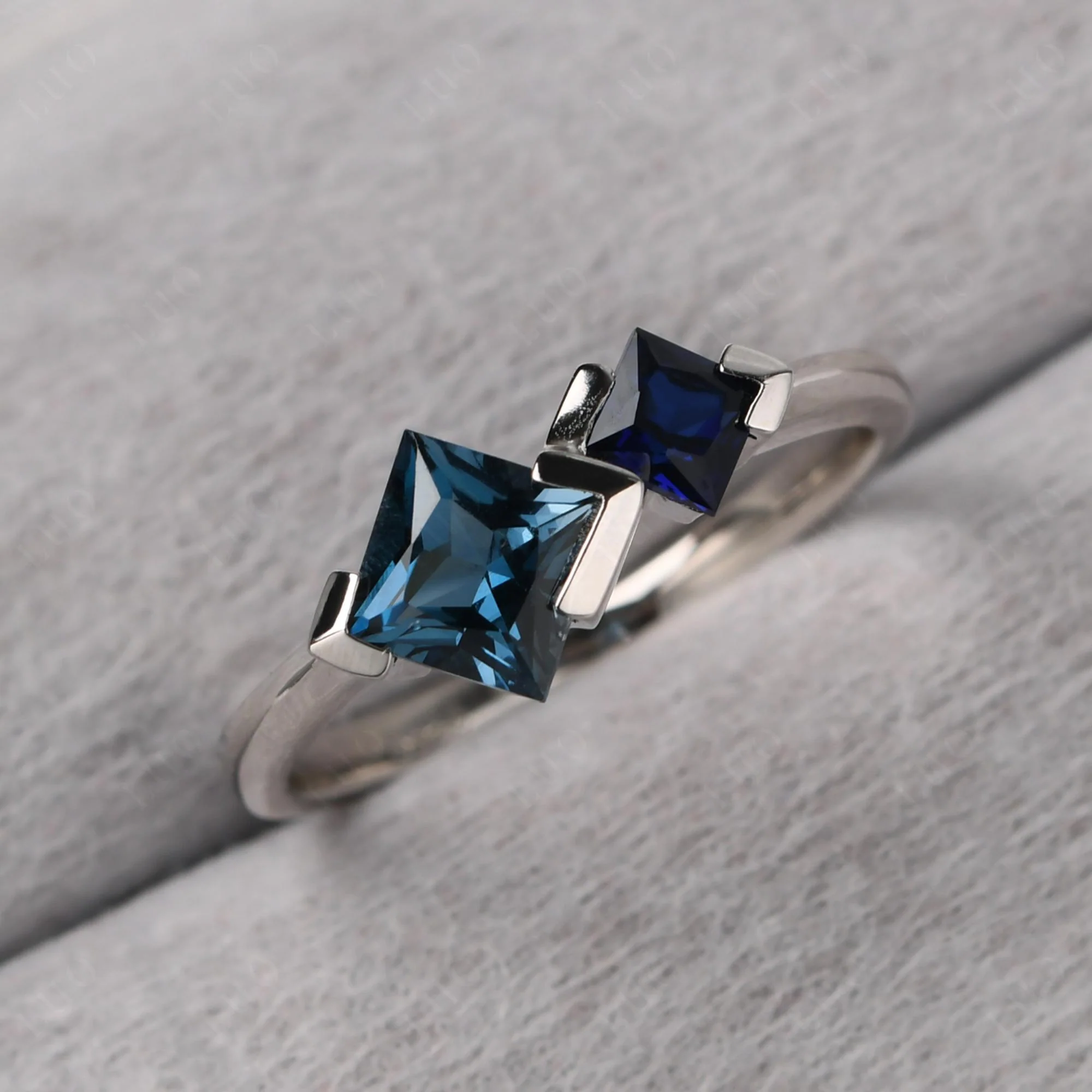 Princess Cut London Blue Topaz and Sapphire Ring - Image 10