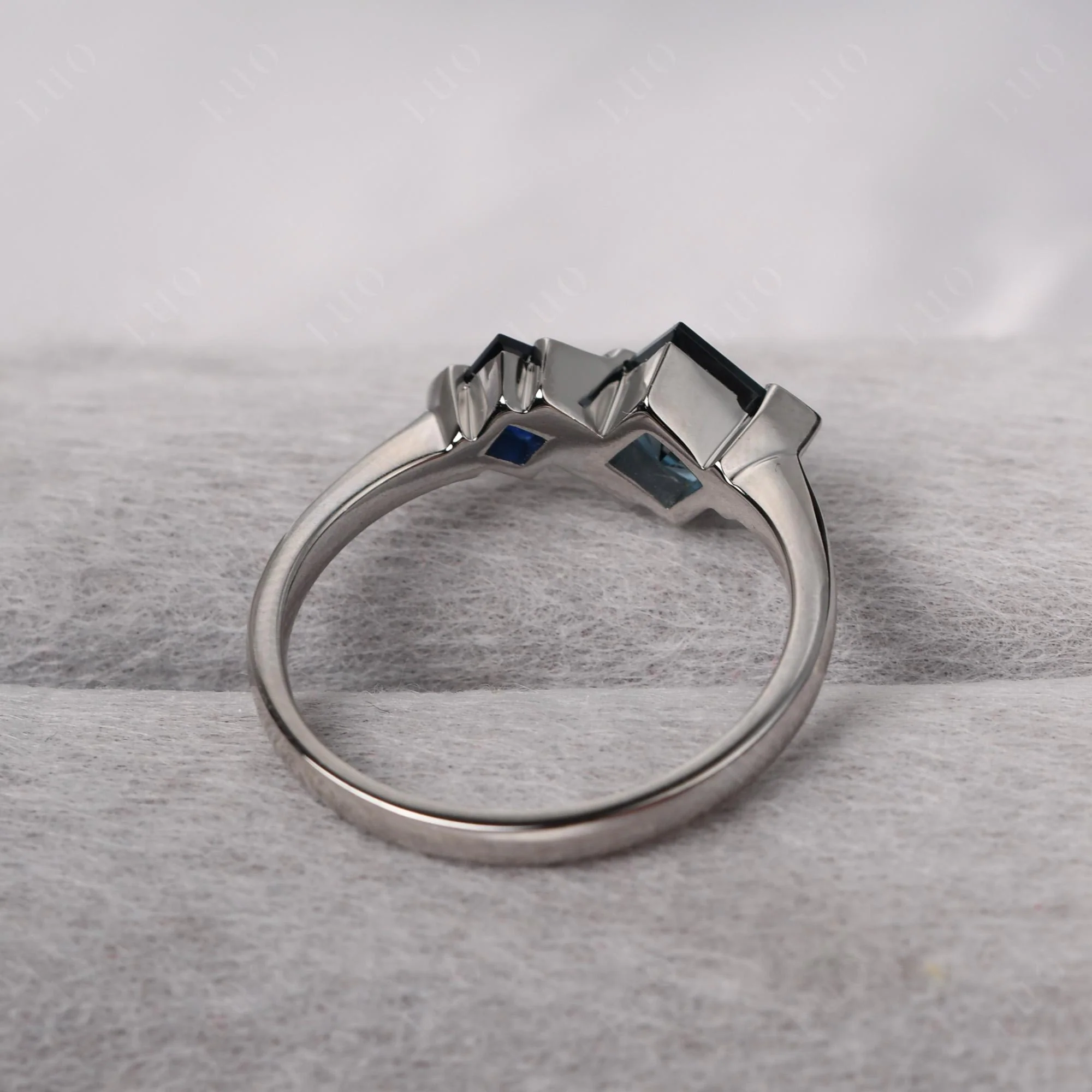 Princess Cut London Blue Topaz and Sapphire Ring - Image 11