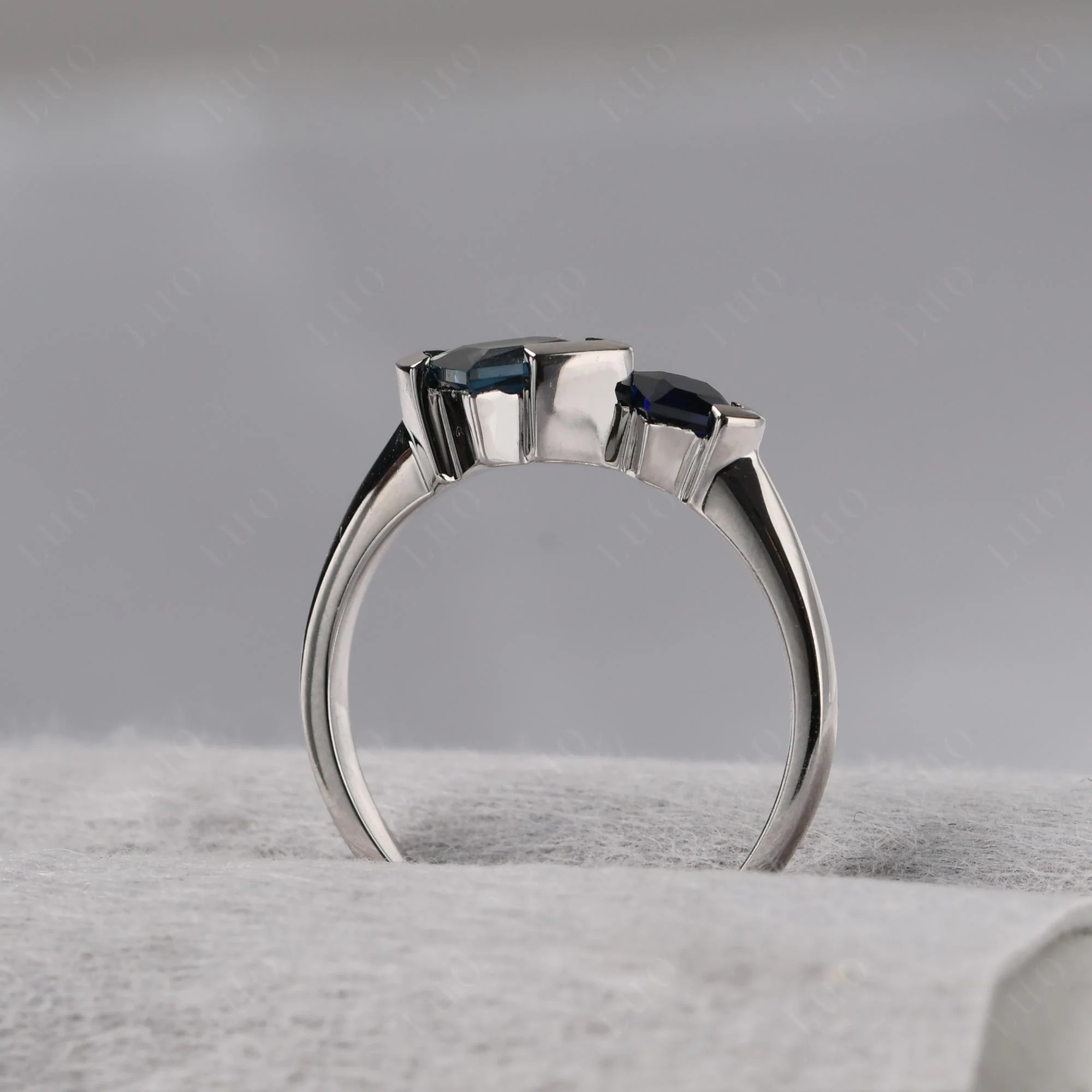 Princess Cut London Blue Topaz and Sapphire Ring - Image 12