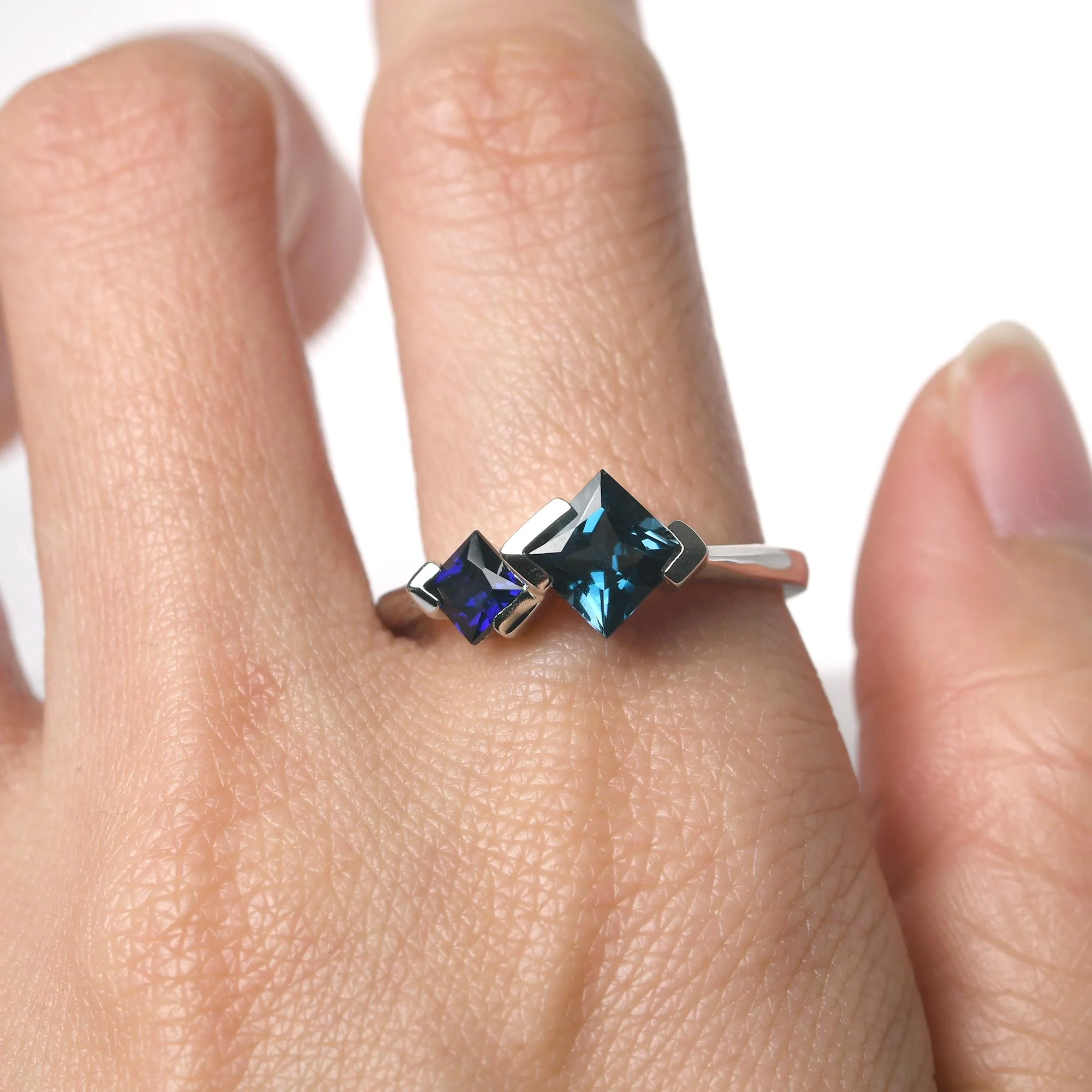 Princess Cut London Blue Topaz and Sapphire Ring - Image 13
