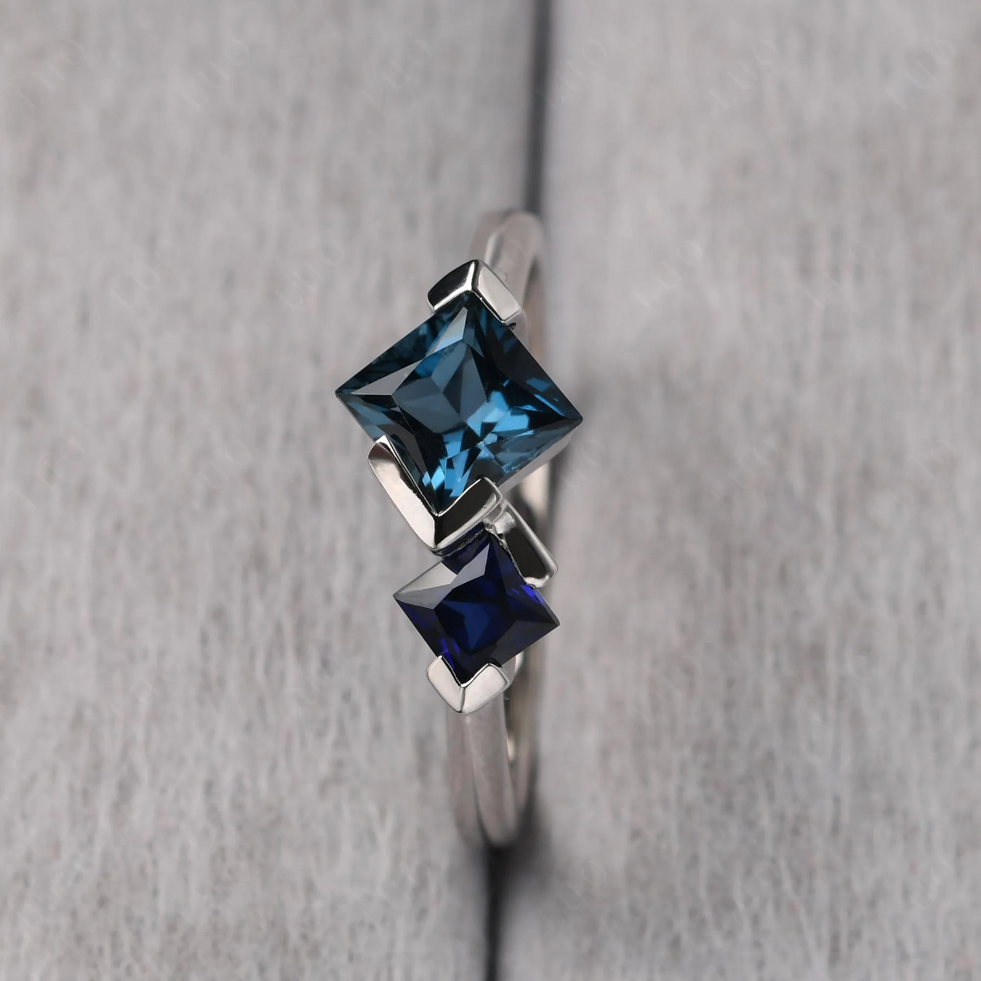 Princess Cut London Blue Topaz and Sapphire Ring - Image 14