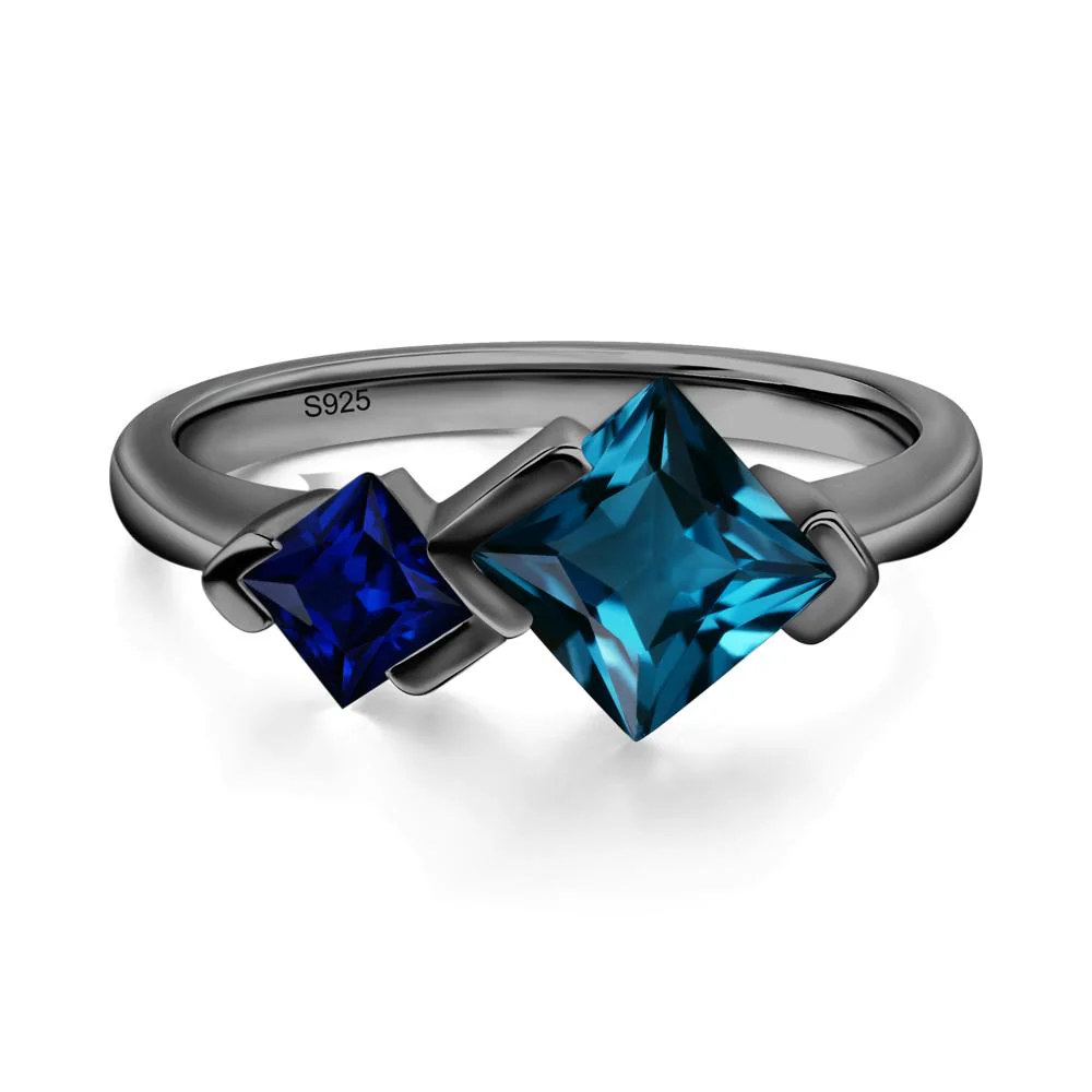 Princess Cut London Blue Topaz and Sapphire Ring - Image 2