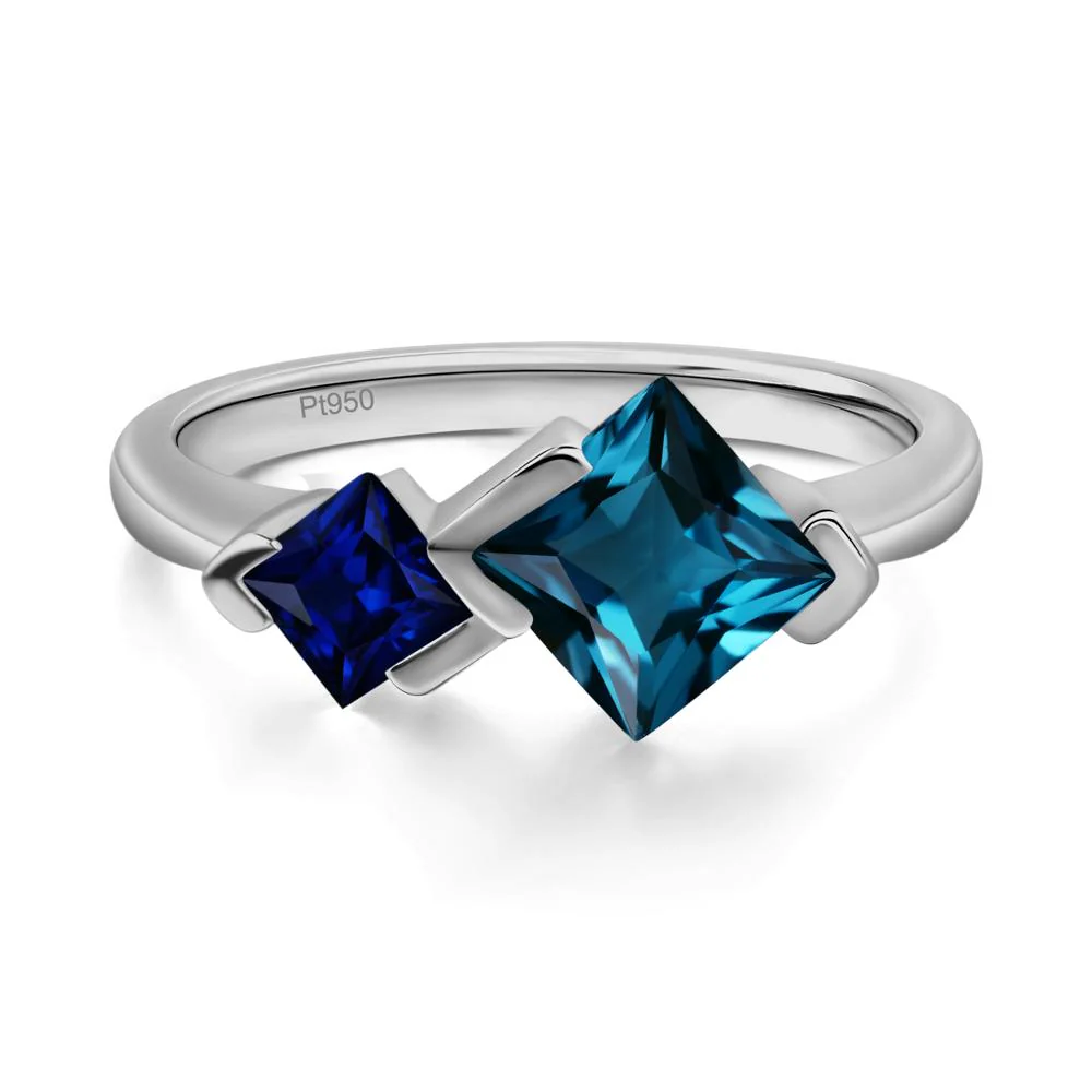 Princess Cut London Blue Topaz and Sapphire Ring - Image 6