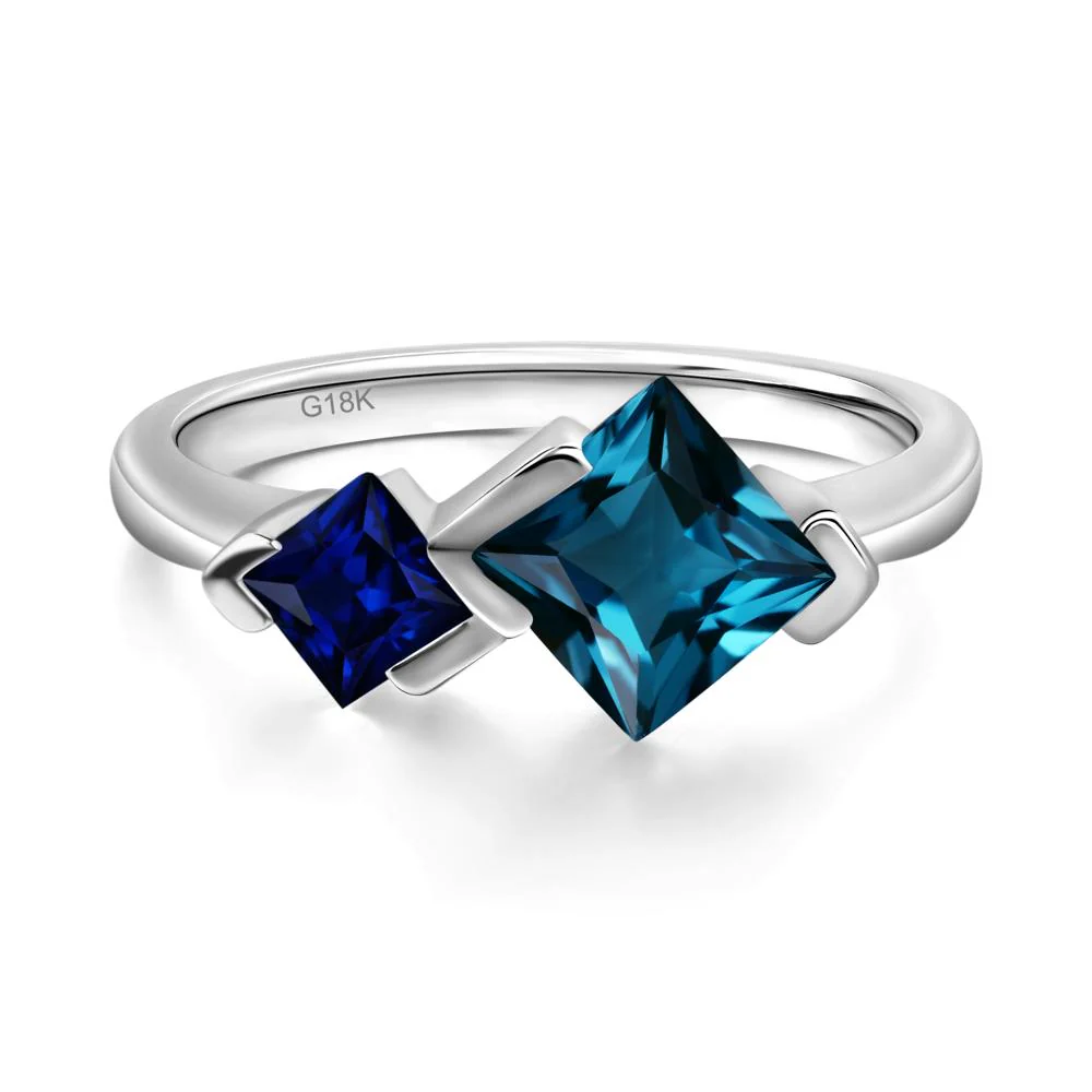 Princess Cut London Blue Topaz and Sapphire Ring - Image 7