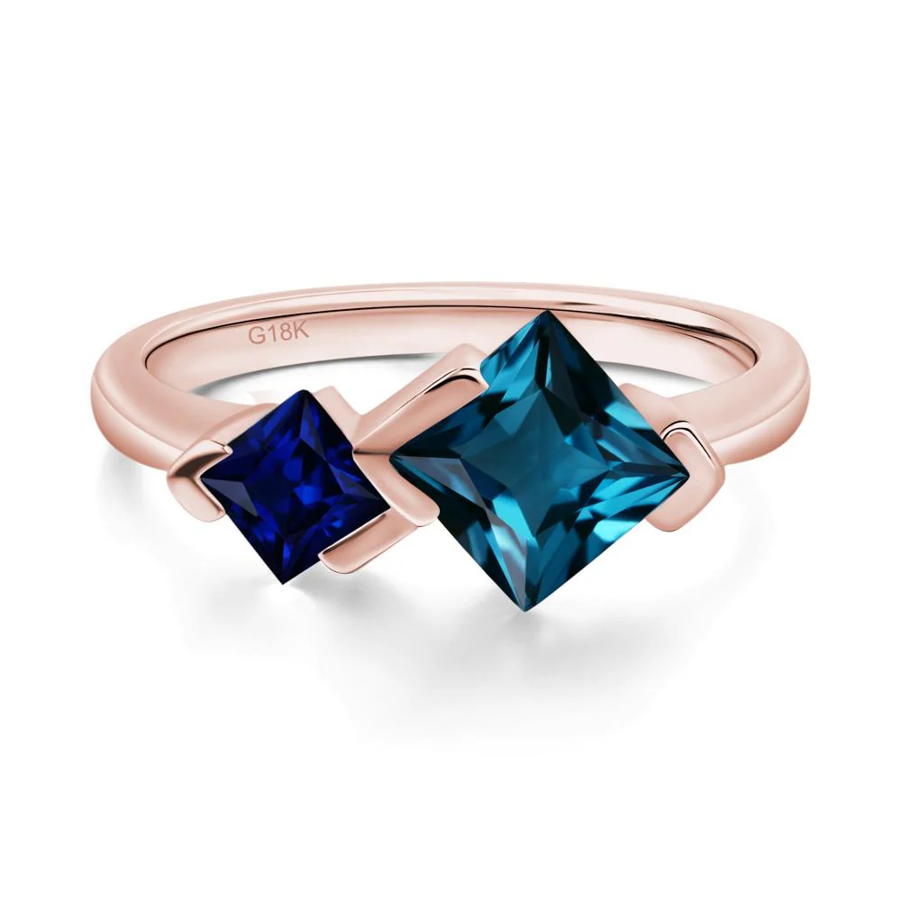 Princess Cut London Blue Topaz and Sapphire Ring - Image 9