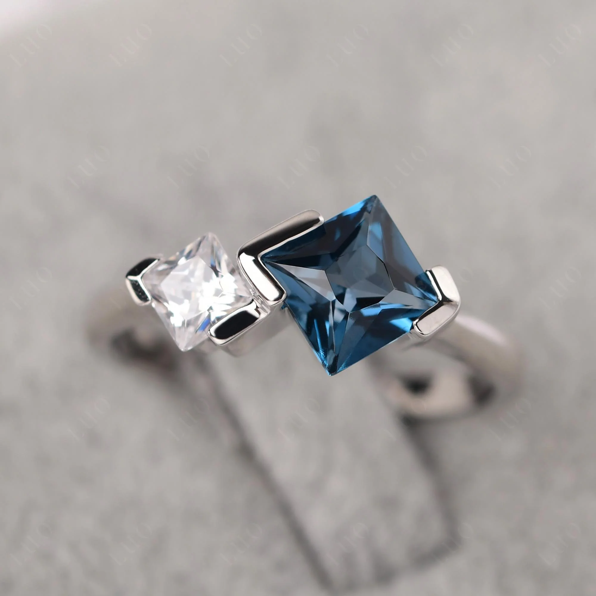 London Blue Topaz Princess Cut Engagement Ring - Image 10