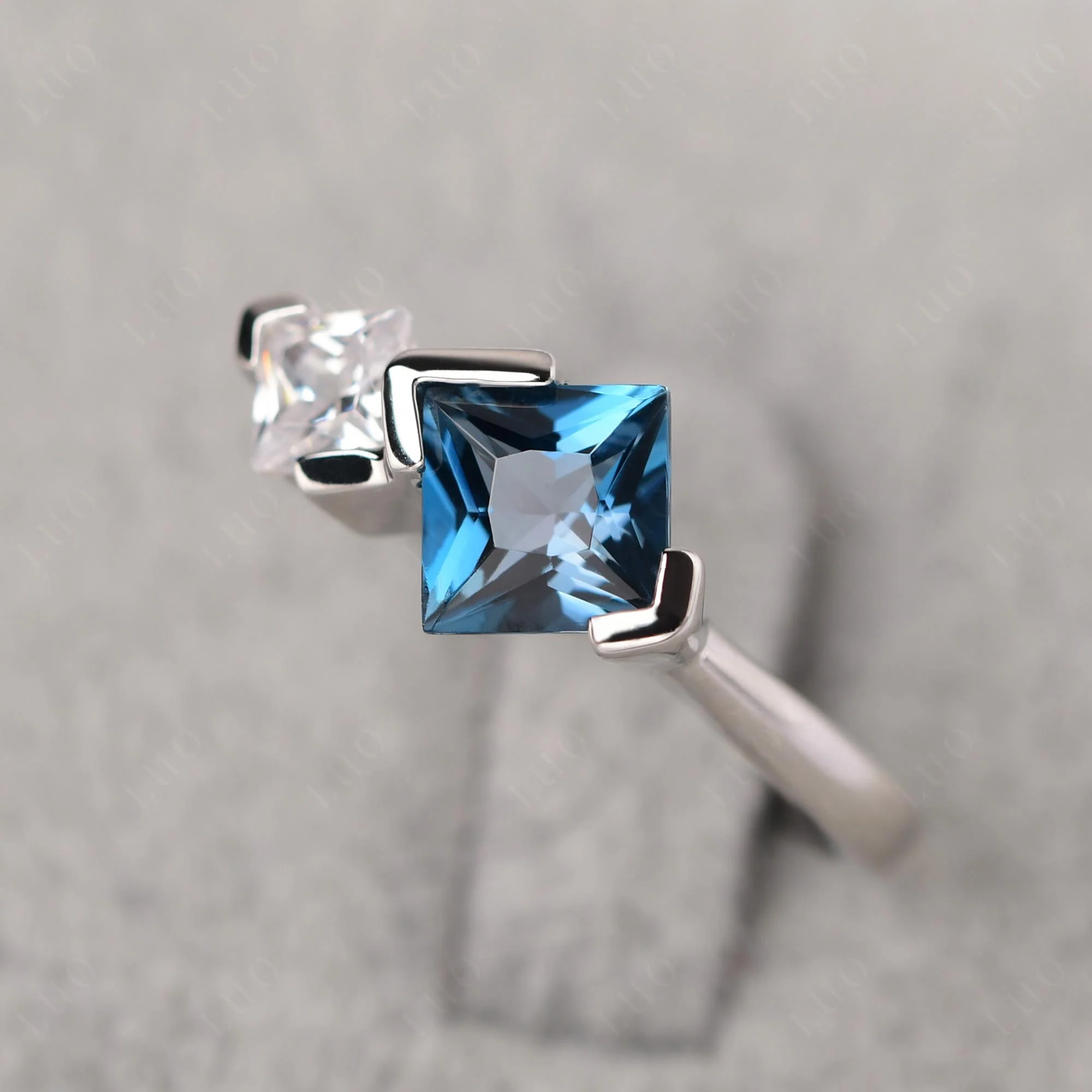 London Blue Topaz Princess Cut Engagement Ring - Image 11